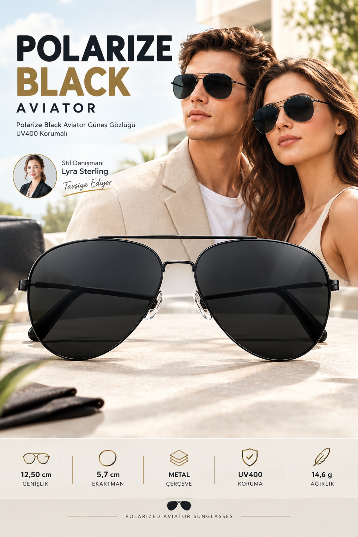 Transformacion Polarize Black Aviator Güneş Gözlüğü UV400 Korumalı Erkek Kadın Klasik Siyah Pilot Gözlük Ekartman 57mm 718306