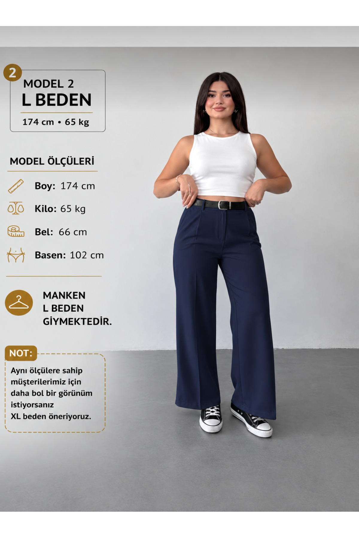 glanour Lacivert Palazzo Pantolon Orjinal Kesim görsel 5