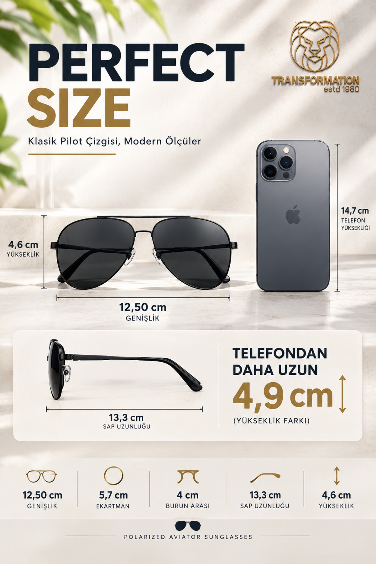 Transformacion Polarize Black Aviator Güneş Gözlüğü UV400 Korumalı Erkek Kadın Klasik Siyah Pilot Gözlük Ekartman 57mm 718306 görsel 5