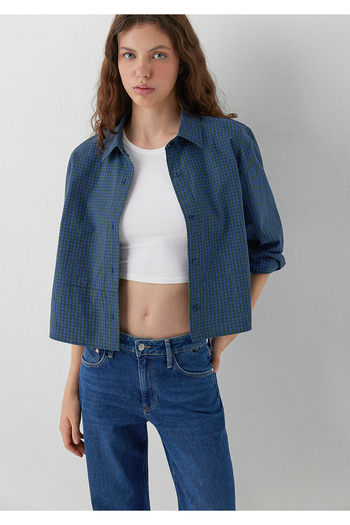 Mavi Kareli Gömlek Loose Fit / Bol Rahat Kesim 1211401-A6878 — خاکی