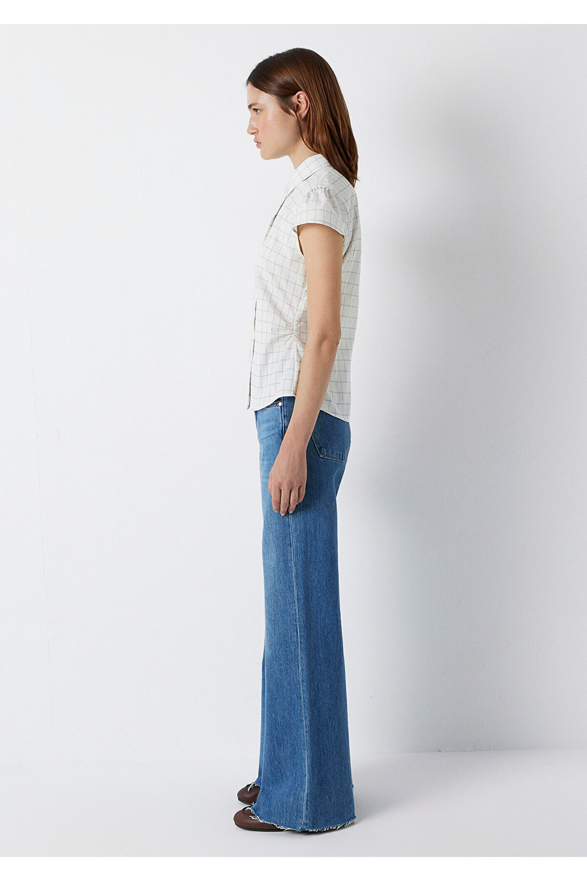 Kareli Kısa Kol Gömlek Slim Fit / Dar Kesim 1220431-A6900 — سفید — تصویر 5 از 8