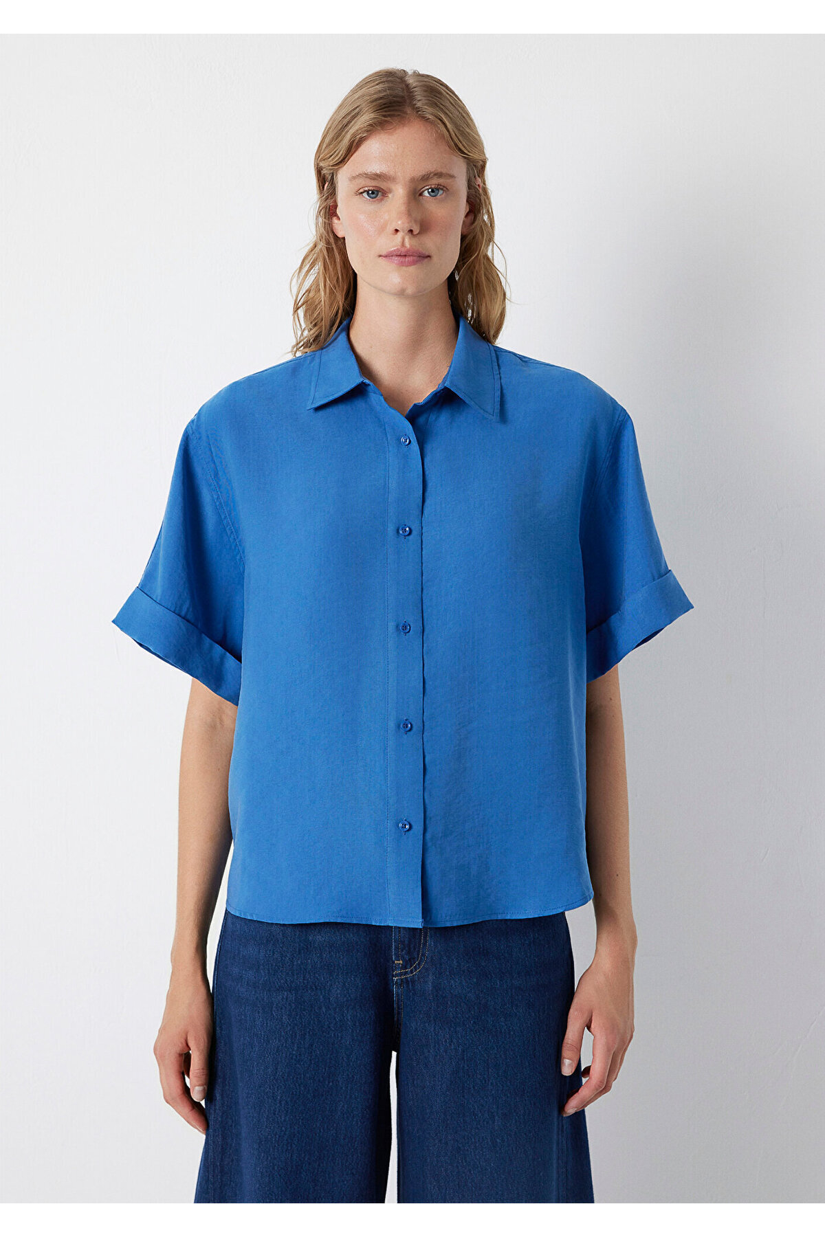 Modal (Tencel™) Karışımlı Gömlek Oversize / Geniş Kesim 1211488-70912 — آبی 135809764(özse giyim) — تصویر 3 از 7