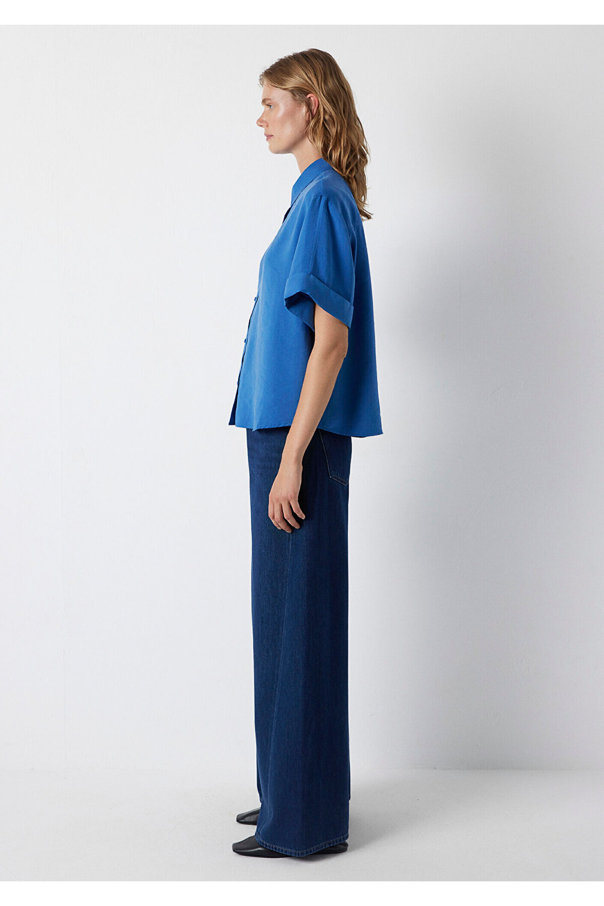 Modal (Tencel™) Karışımlı Gömlek Oversize / Geniş Kesim 1211488-70912 — آبی 135809764(özse giyim) — تصویر 4 از 7