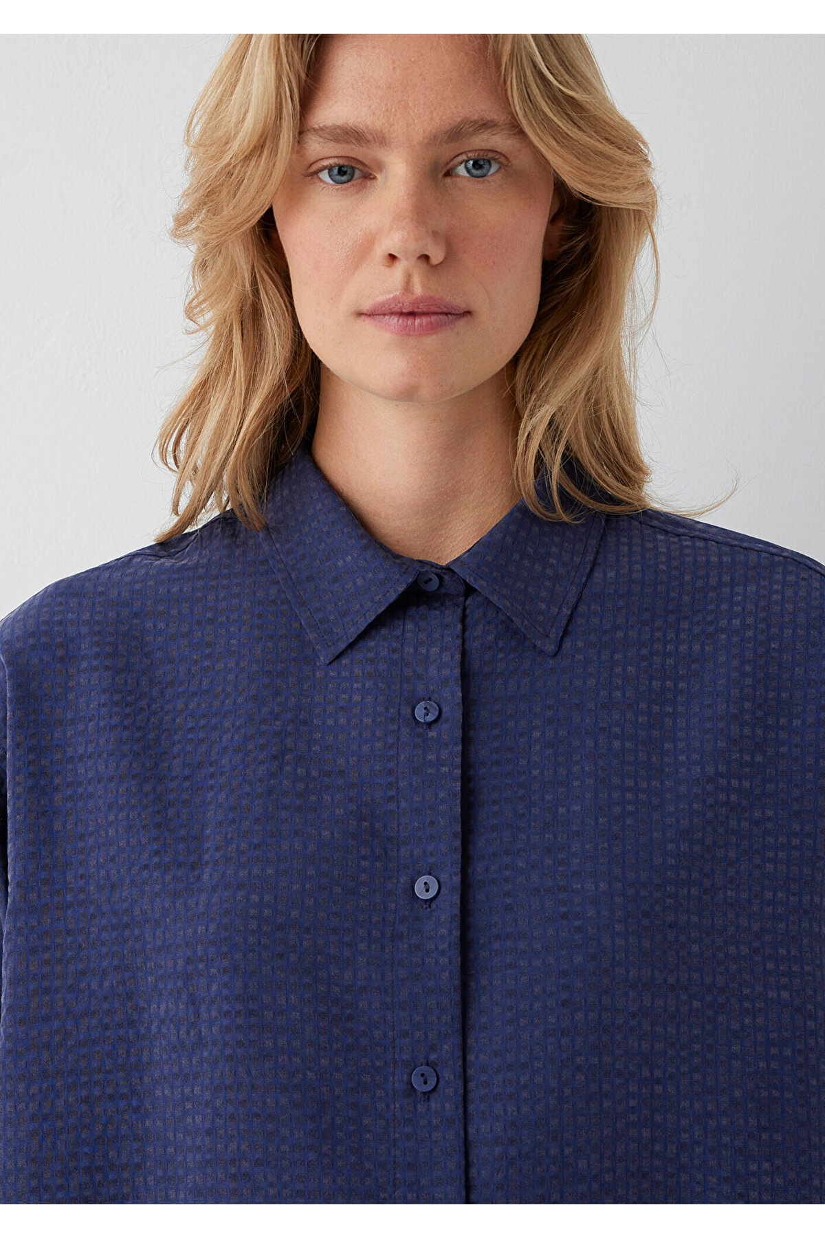 (Tencel™) Lyocell Karışımlı Lacivert Gömlek Oversize / Geniş Kesim 1220468-81617 — سرمه‌ای — تصویر 6 از 7