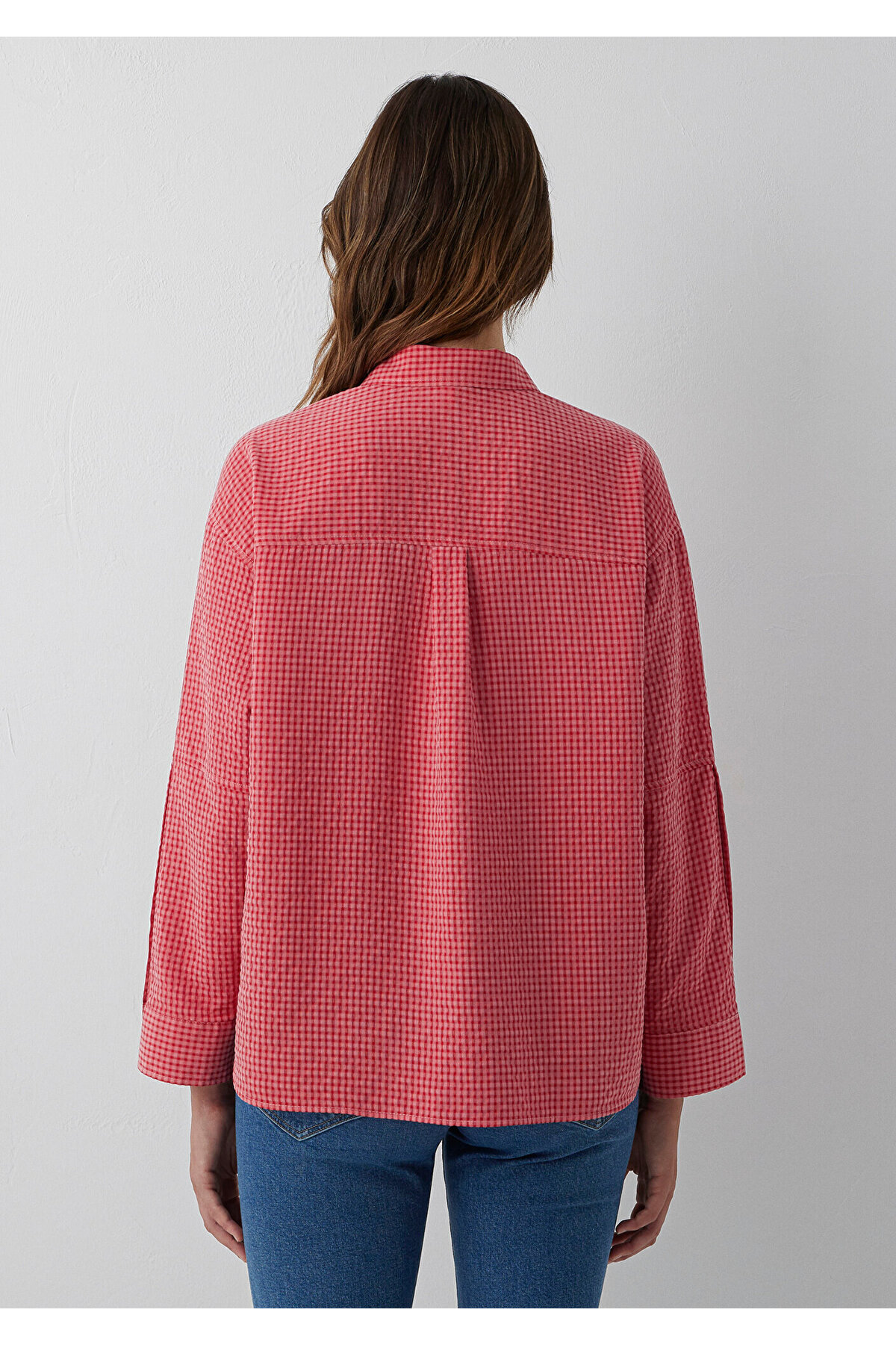 (Tencel™) Lyocell Karışımlı Kareli Kırmızı Gömlek Oversize / Geniş Kesim 1220468-83957 — قرمز — تصویر 4 از 6