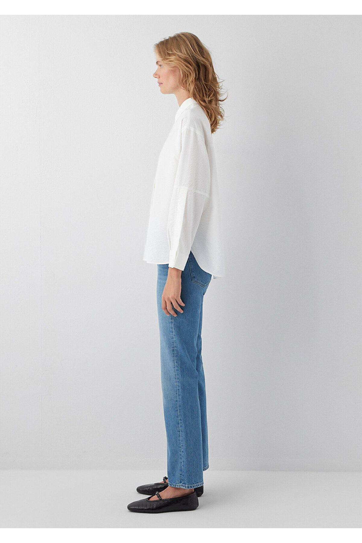 (Tencel™) Lyocell Karışımlı Beyaz Gömlek Oversize / Geniş Kesim 1220468-89583 — سفید — تصویر 4 از 7