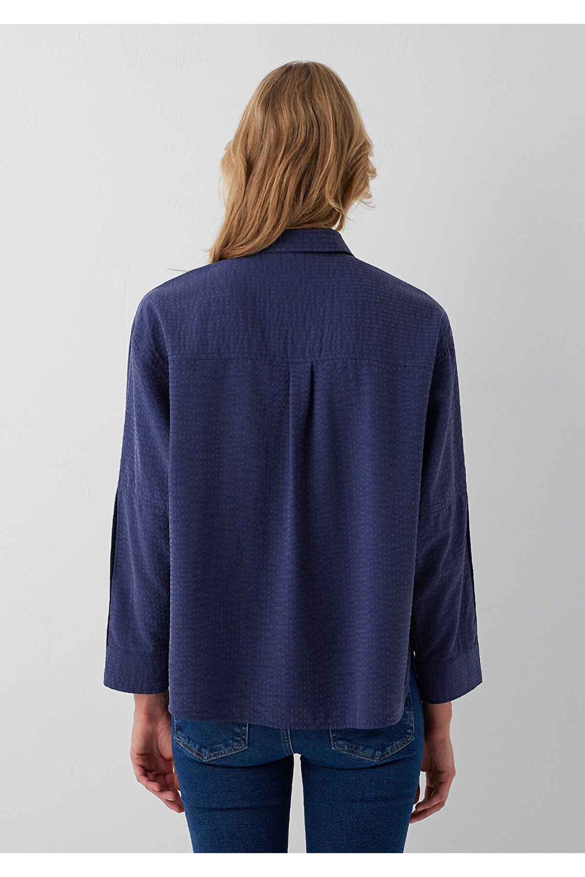 (Tencel™) Lyocell Karışımlı Lacivert Gömlek Oversize / Geniş Kesim 1220468-81617 — سرمه‌ای — تصویر 5 از 7