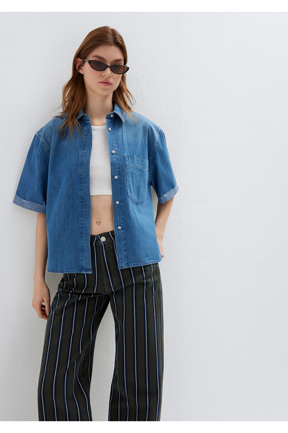 Edition Indigo Mavisi Jean Gömlek Boxy Fit 1221024-A3166 — سرمه‌ای — تصویر 3 از 8