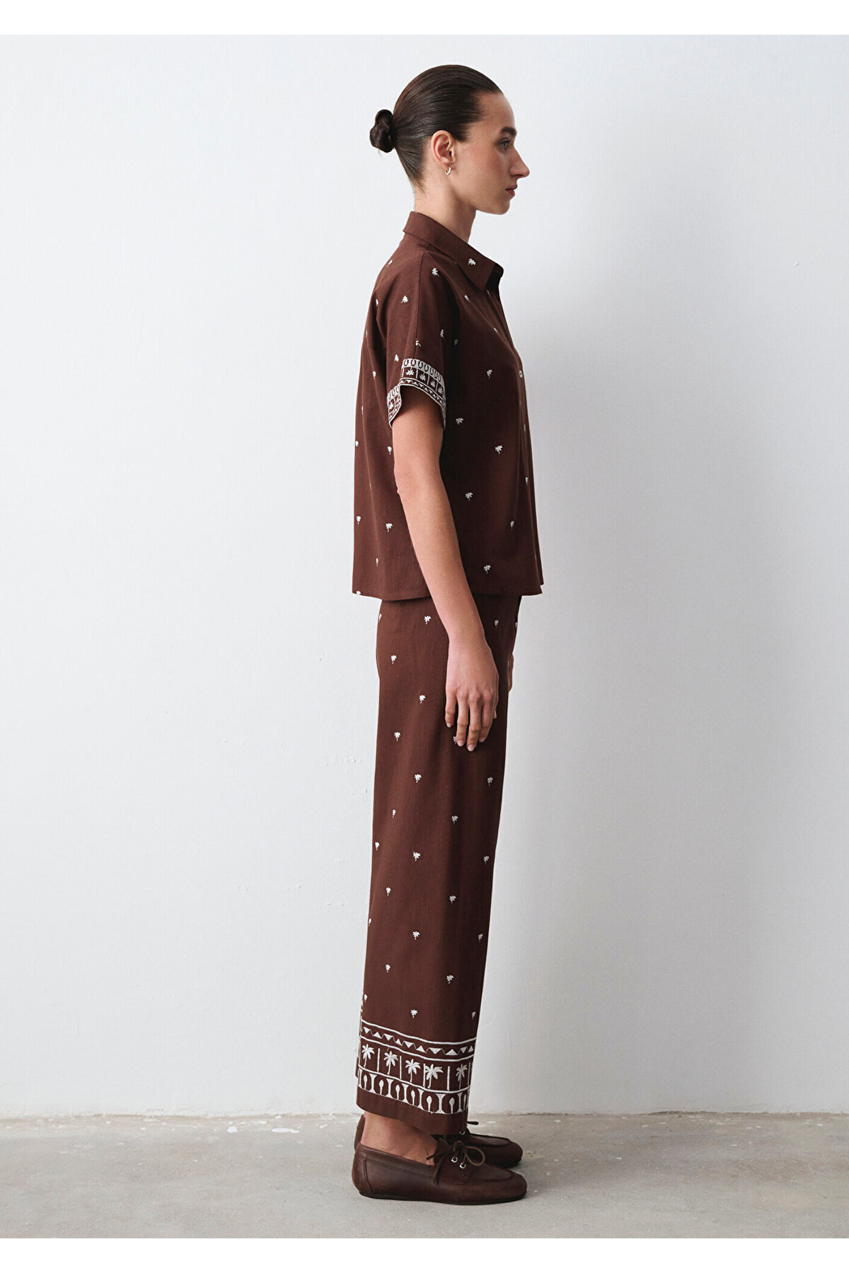 Etnik Baskılı Kahverengi Gömlek Loose Fit / Bol Rahat Kesim 1211439-91493 — قهوه‌ای — تصویر 5 از 5