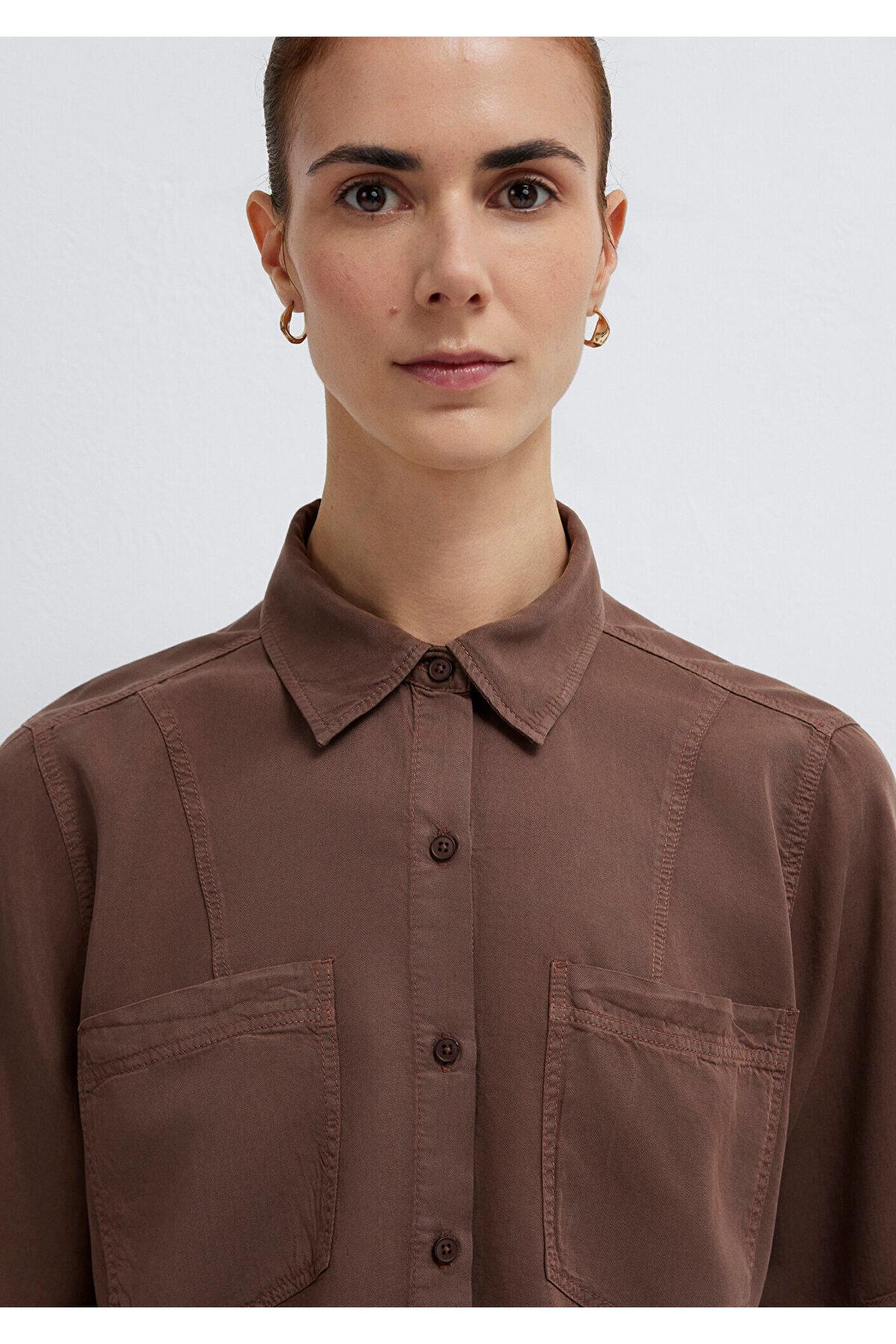 Kısa Kollu Kahverengi Gömlek Loose Fit / Bol Rahat Kesim 1211458-87537 — قهوه‌ای — تصویر 7 از 8