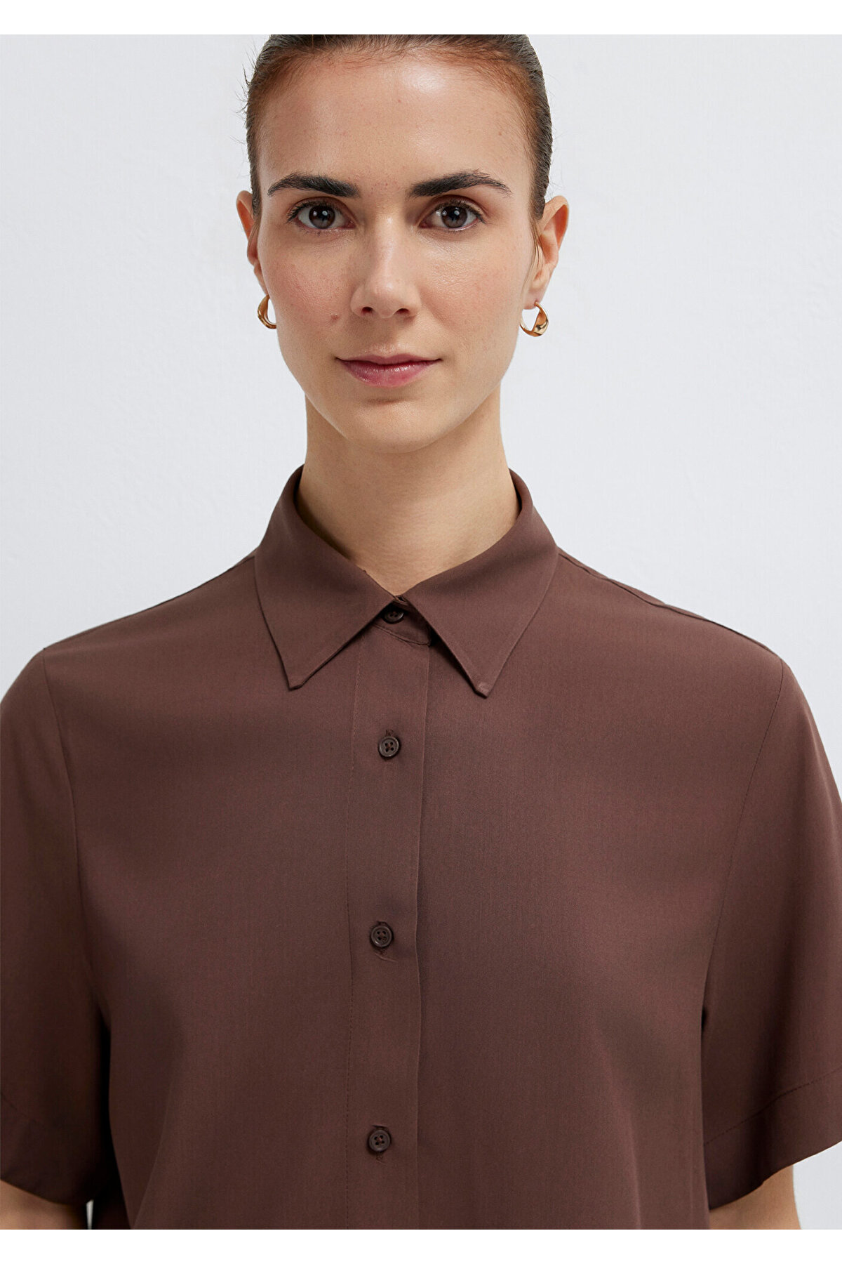 Kısa Kollu Kahverengi Gömlek Loose Fit / Bol Rahat Kesim 1211613-87537 — قهوه‌ای AST11028 — تصویر 6 از 7