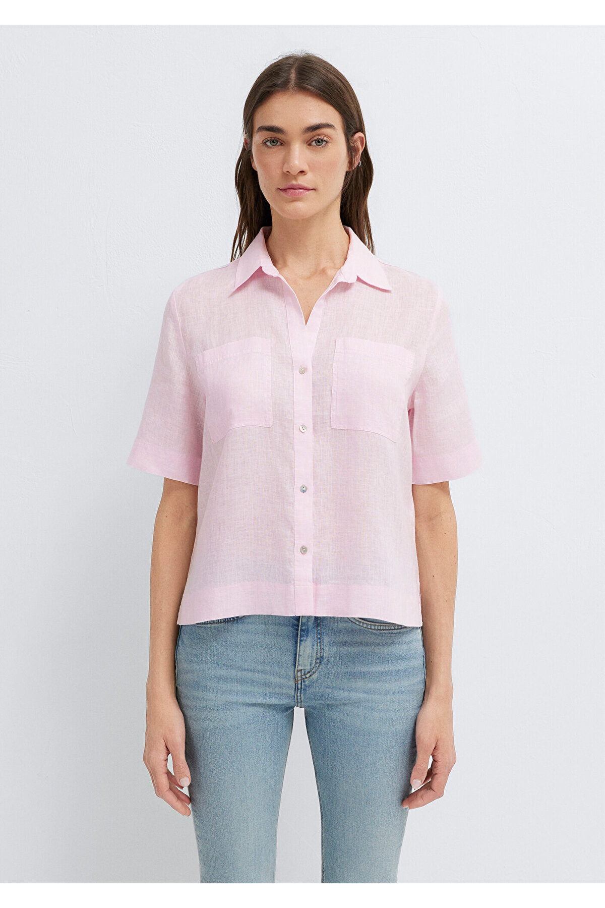 Cepli Pembe Keten Gömlek Slim Fit / Dar Kesim 1211466-90773 — صورتی — تصویر 4 از 8