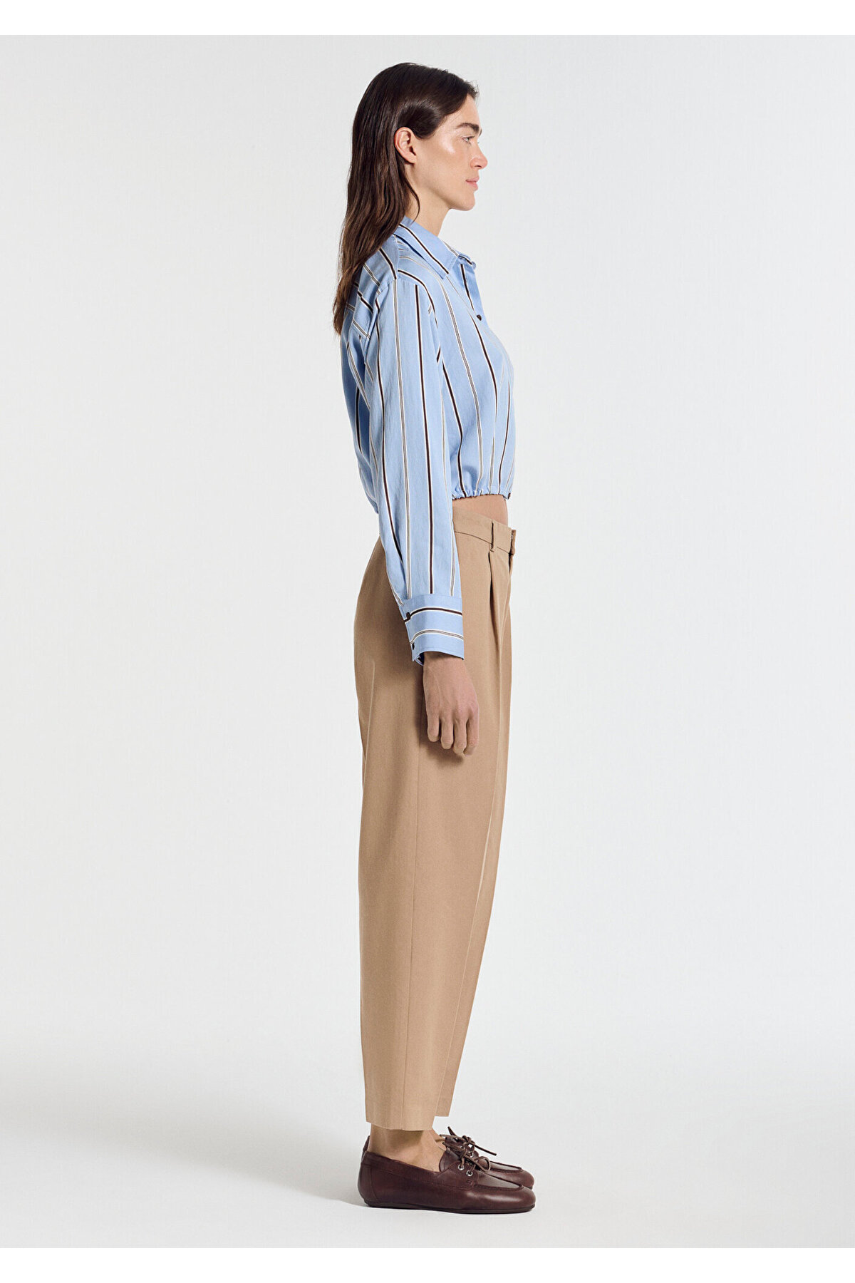 Çizgili Crop Gömlek Crop / Kısa Kesim 1211510-91571 — بنفش — تصویر 8 از 8