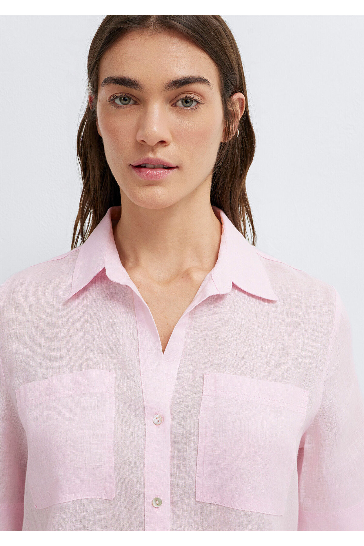 Cepli Pembe Keten Gömlek Slim Fit / Dar Kesim 1211466-90773 — صورتی — تصویر 7 از 8