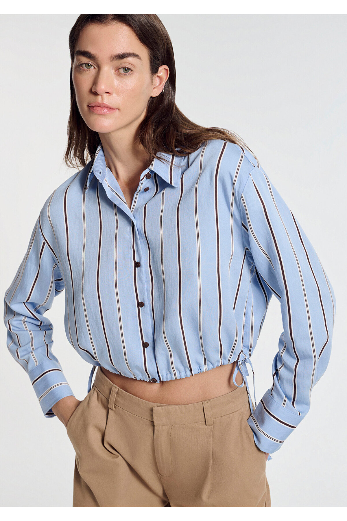 Mavi Çizgili Crop Gömlek Crop / Kısa Kesim 1211510-91571 — بنفش