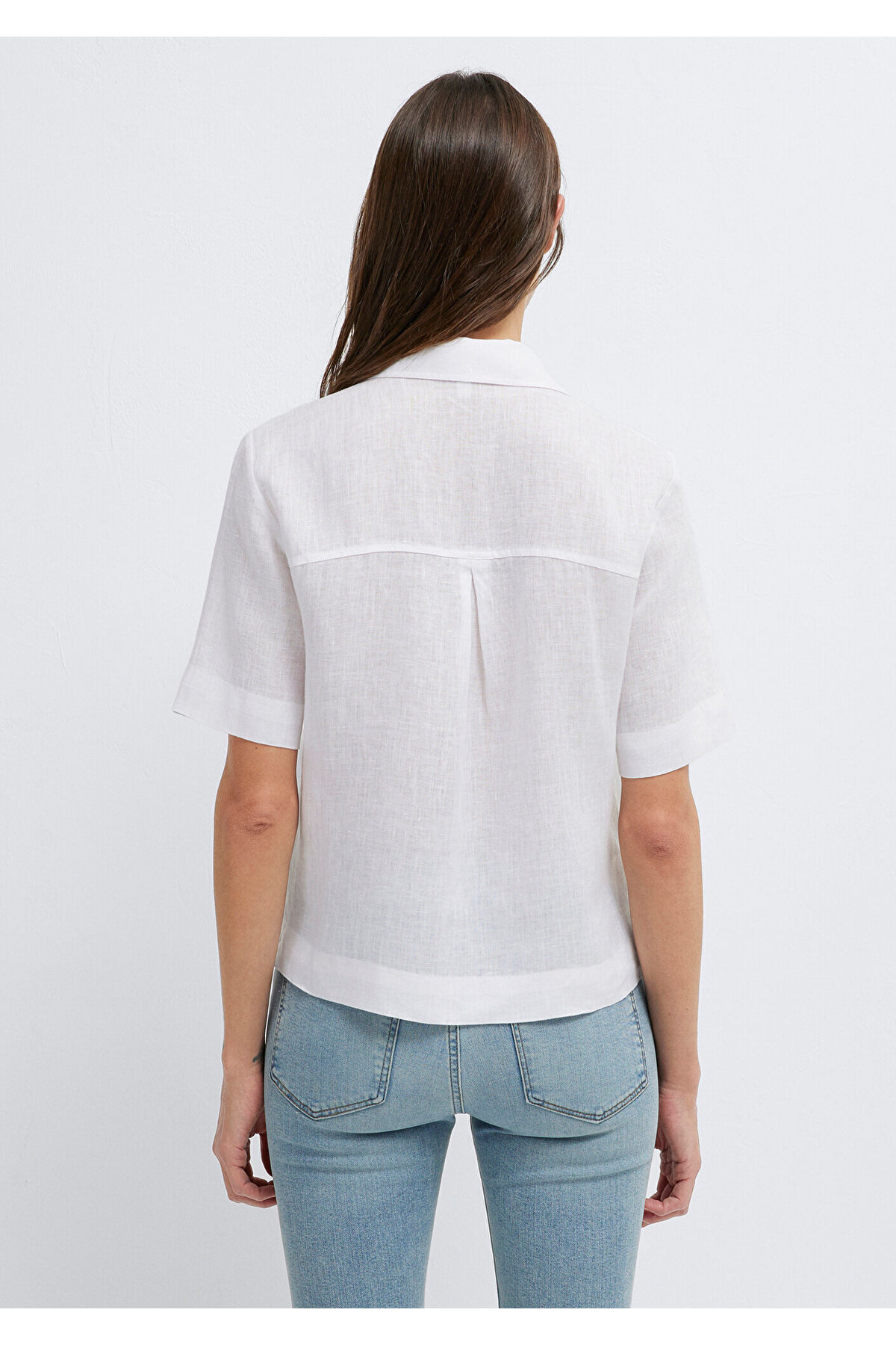 Cepli Beyaz Keten Gömlek Slim Fit / Dar Kesim 1211466-620 — سفید — تصویر 6 از 8