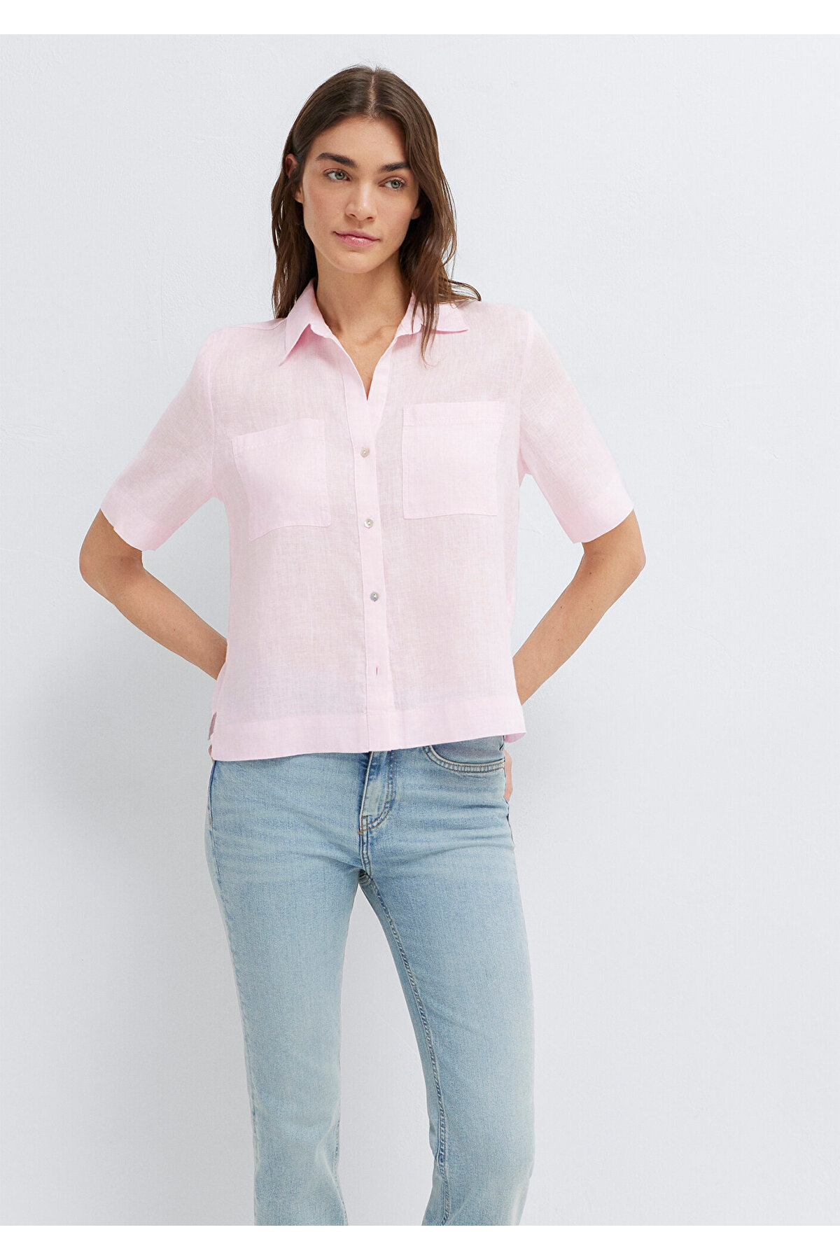 Cepli Pembe Keten Gömlek Slim Fit / Dar Kesim 1211466-90773 — صورتی — تصویر 2 از 8