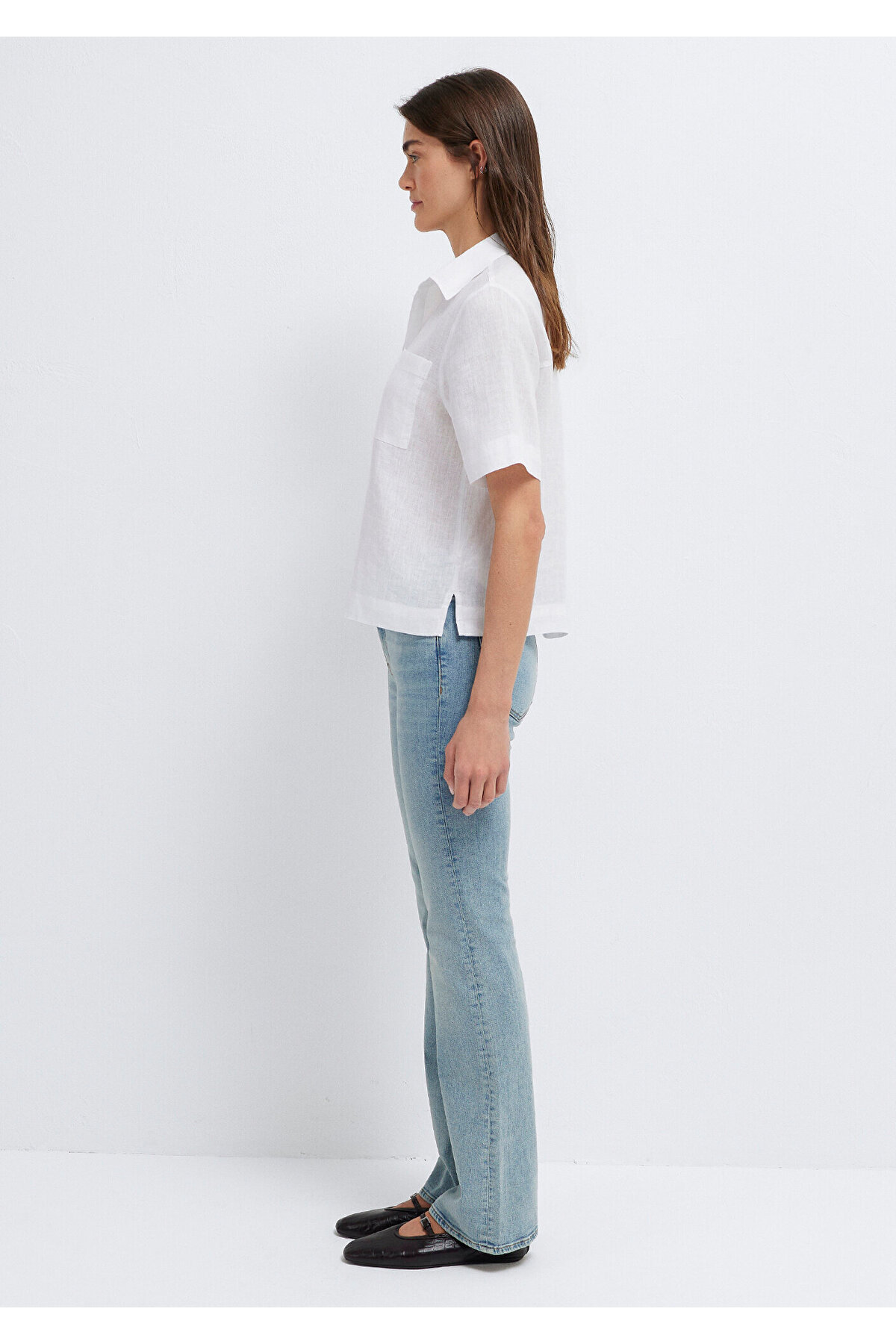 Cepli Beyaz Keten Gömlek Slim Fit / Dar Kesim 1211466-620 — سفید — تصویر 5 از 8