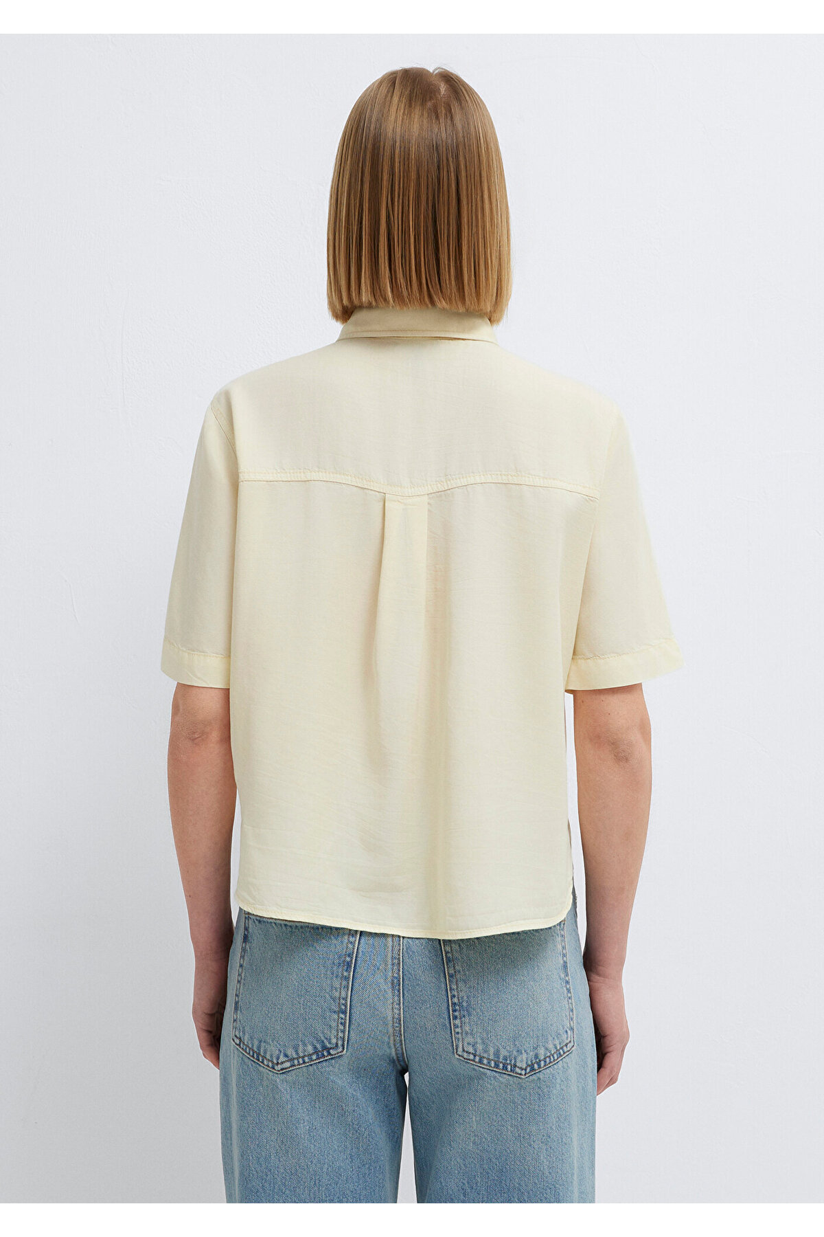 Kısa Kollu Sarı Crop Gömlek Loose Fit / Bol Rahat Kesim 1211458-89145 — زرد — تصویر 6 از 8
