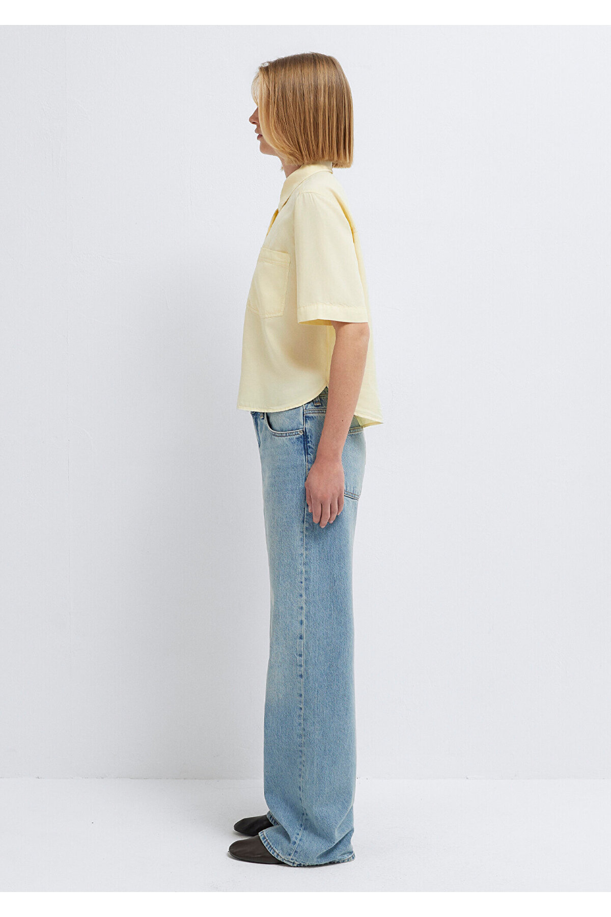 Kısa Kollu Sarı Crop Gömlek Loose Fit / Bol Rahat Kesim 1211458-89145 — زرد — تصویر 5 از 8