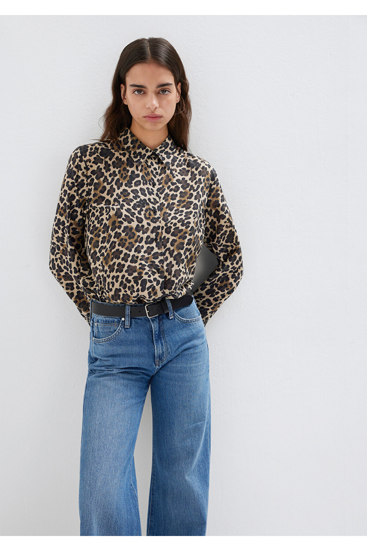 Mavi Leopar Baskılı Gömlek Loose Fit / Bol Rahat Kesim 1211512-91572 — قهوهای