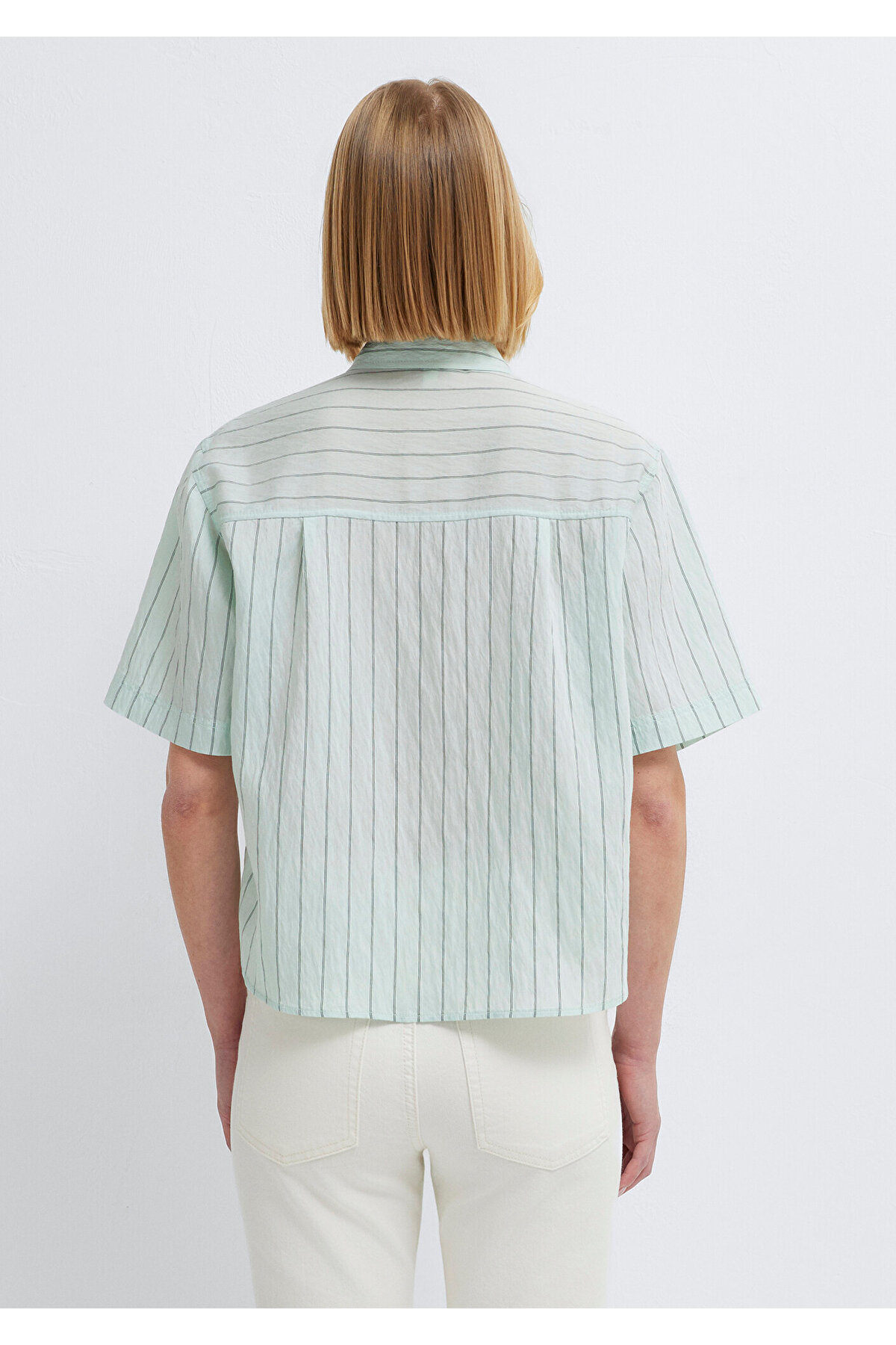 Çizgili Yeşil Crop Gömlek Loose Fit / Bol Rahat Kesim 1211459-91506 — سبز — تصویر 6 از 8