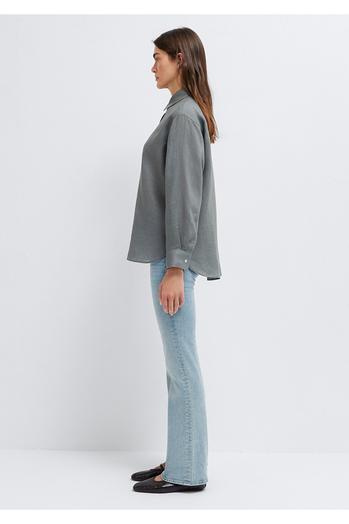 Yeşil Keten Gömlek Loose Fit / Bol Rahat Kesim 1210747-70132 — سبز — تصویر 5 از 8