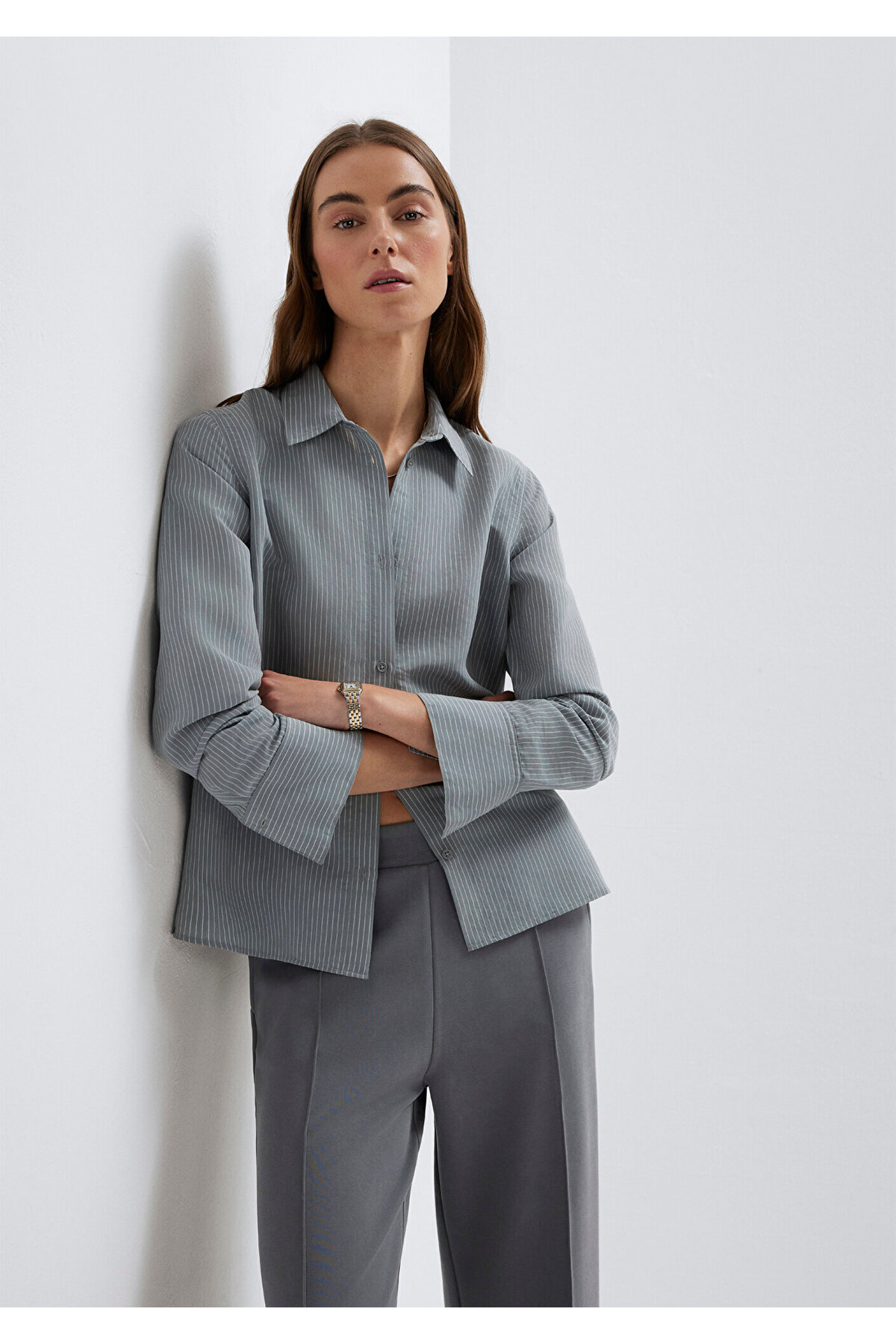 Mavi Çizgili (TENCEL™) Liyosel Karışımlı Gömlek Regular Fit / Normal Kesim 1211374-88069 — سبز