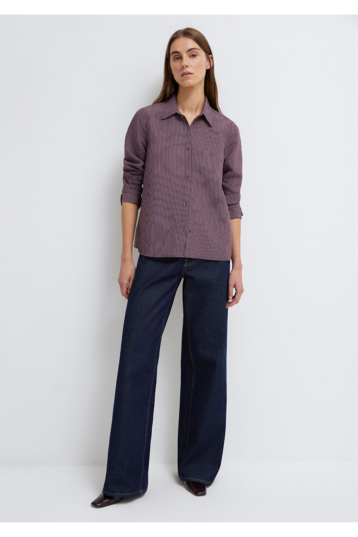 Çizgili (TENCEL™) Liyosel Karışımlı Gömlek Regular Fit / Normal Kesim 1211374-91569 — بنفش — تصویر 2 از 8