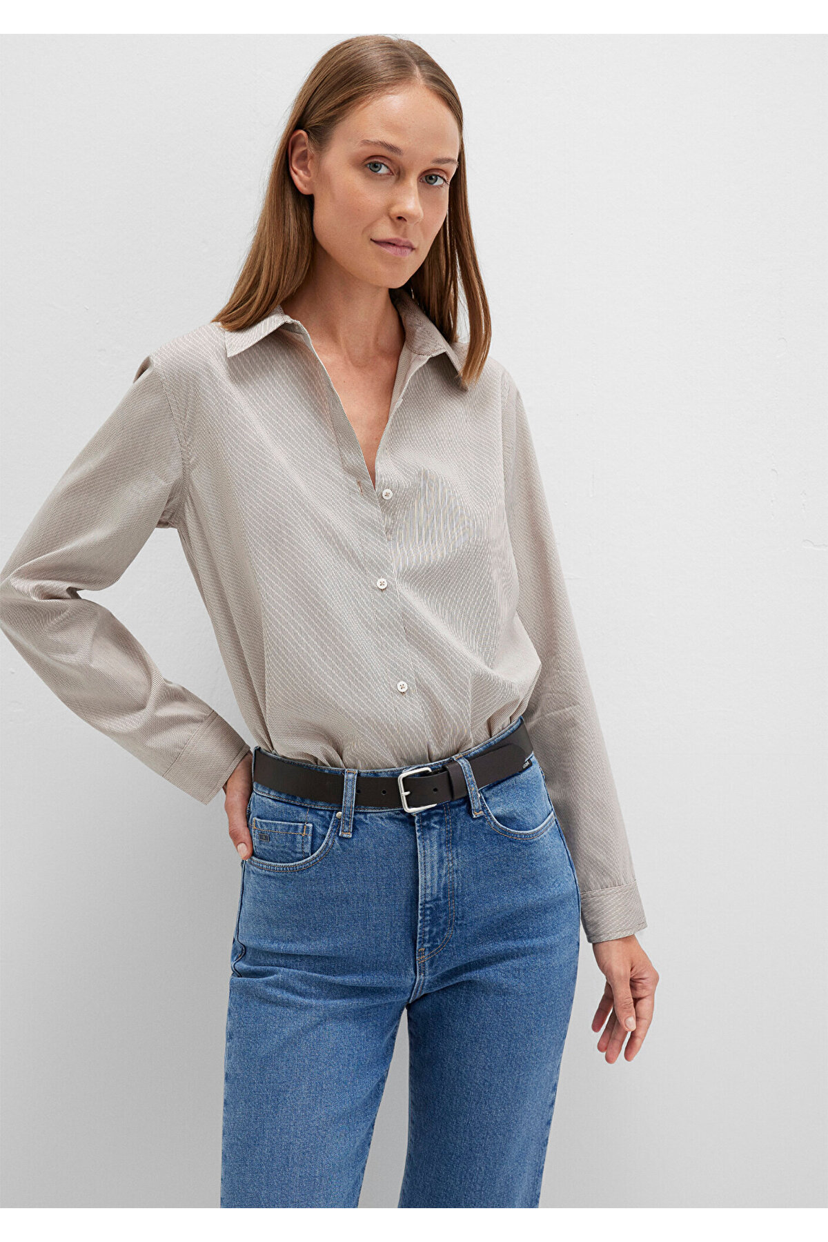 Mavi Çizgili Gömlek Slim Fit / Dar Kesim 1211339-85431 — خاکستری 1211339-o