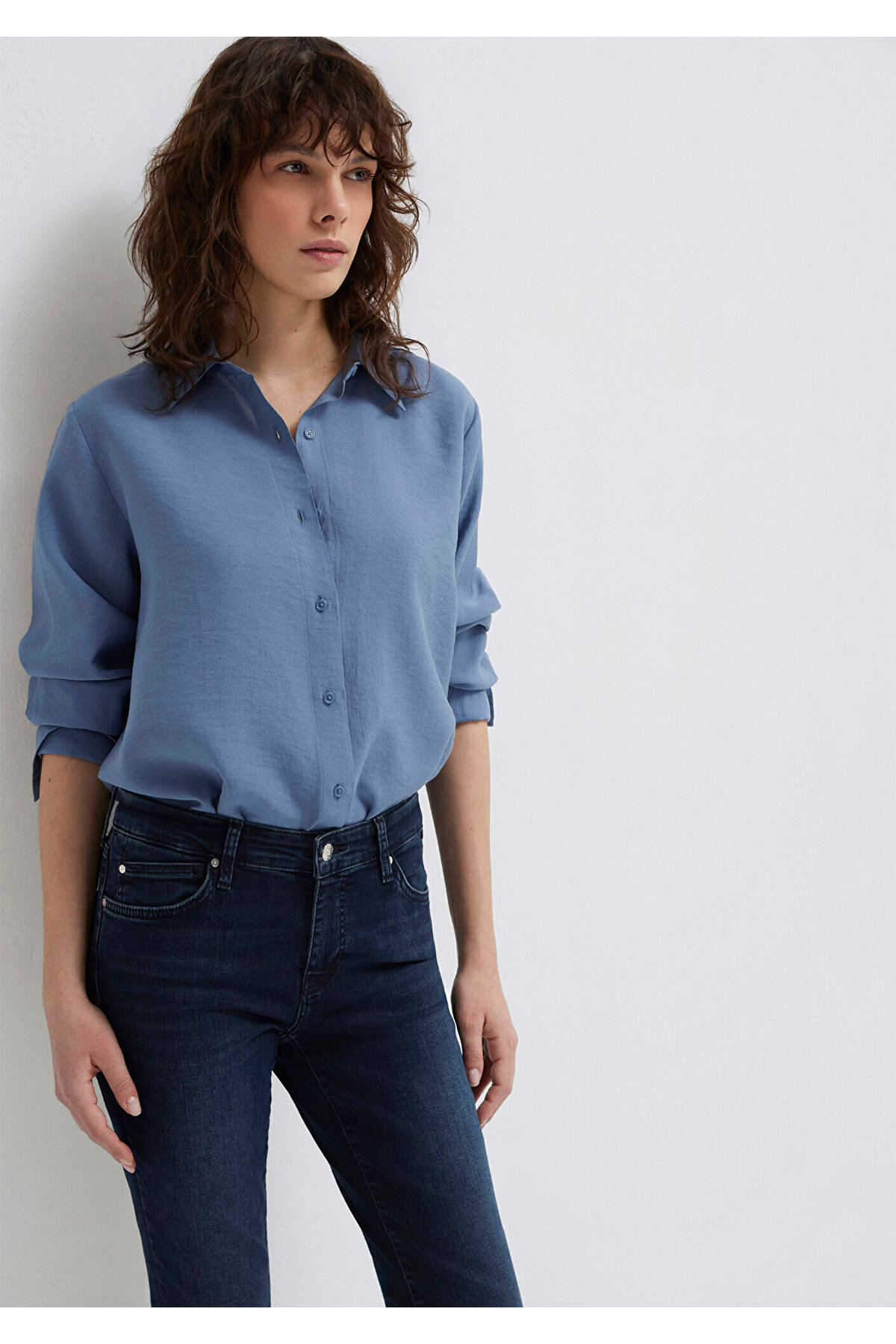 Soft-Premium (TENCEL™) Liyosel Karışımlı Gömlek Loose Fit / Bol Rahat Kesim 1211373-70728 — آبی — تصویر 2 از 7