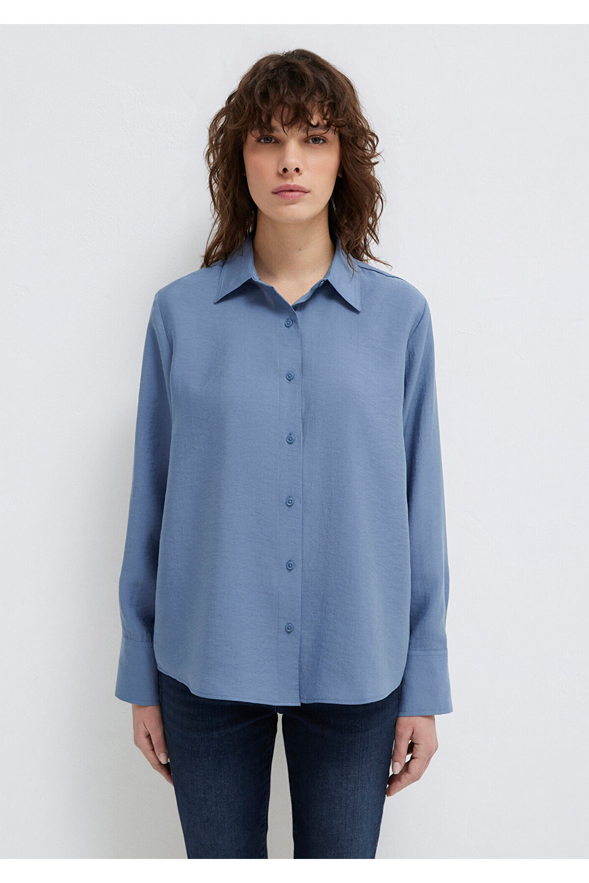 Soft-Premium (TENCEL™) Liyosel Karışımlı Gömlek Loose Fit / Bol Rahat Kesim 1211373-70728 — آبی — تصویر 3 از 7