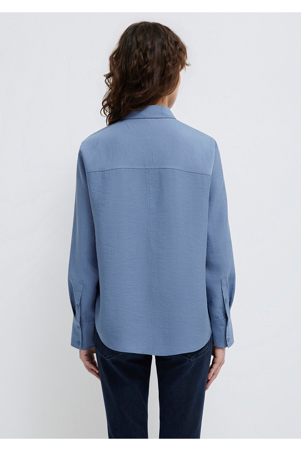 Soft-Premium (TENCEL™) Liyosel Karışımlı Gömlek Loose Fit / Bol Rahat Kesim 1211373-70728 — آبی — تصویر 5 از 7