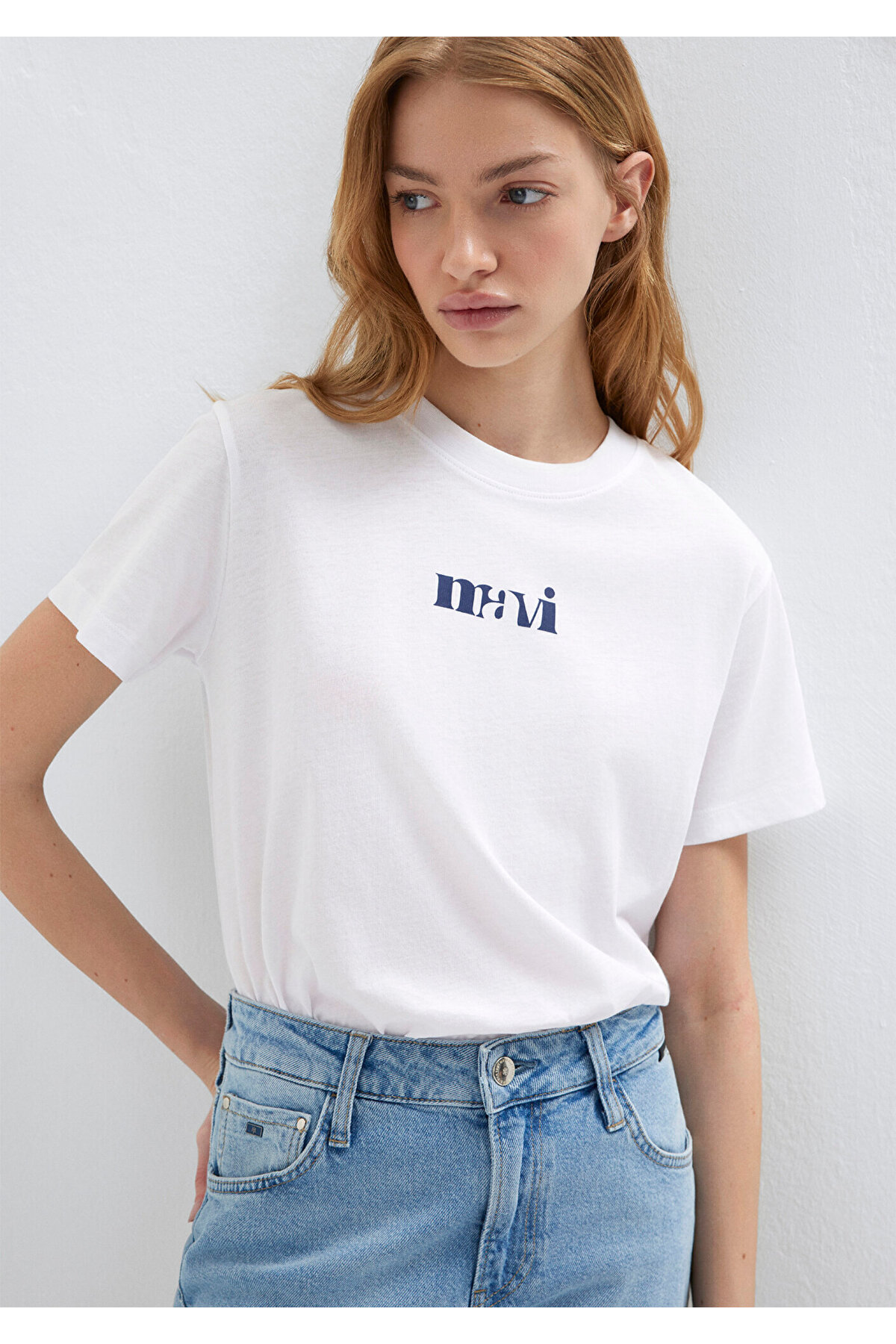 Mavi Baskılı Beyaz Tişört Regular Fit / Normal Kesim 1612241-620 görsel 2
