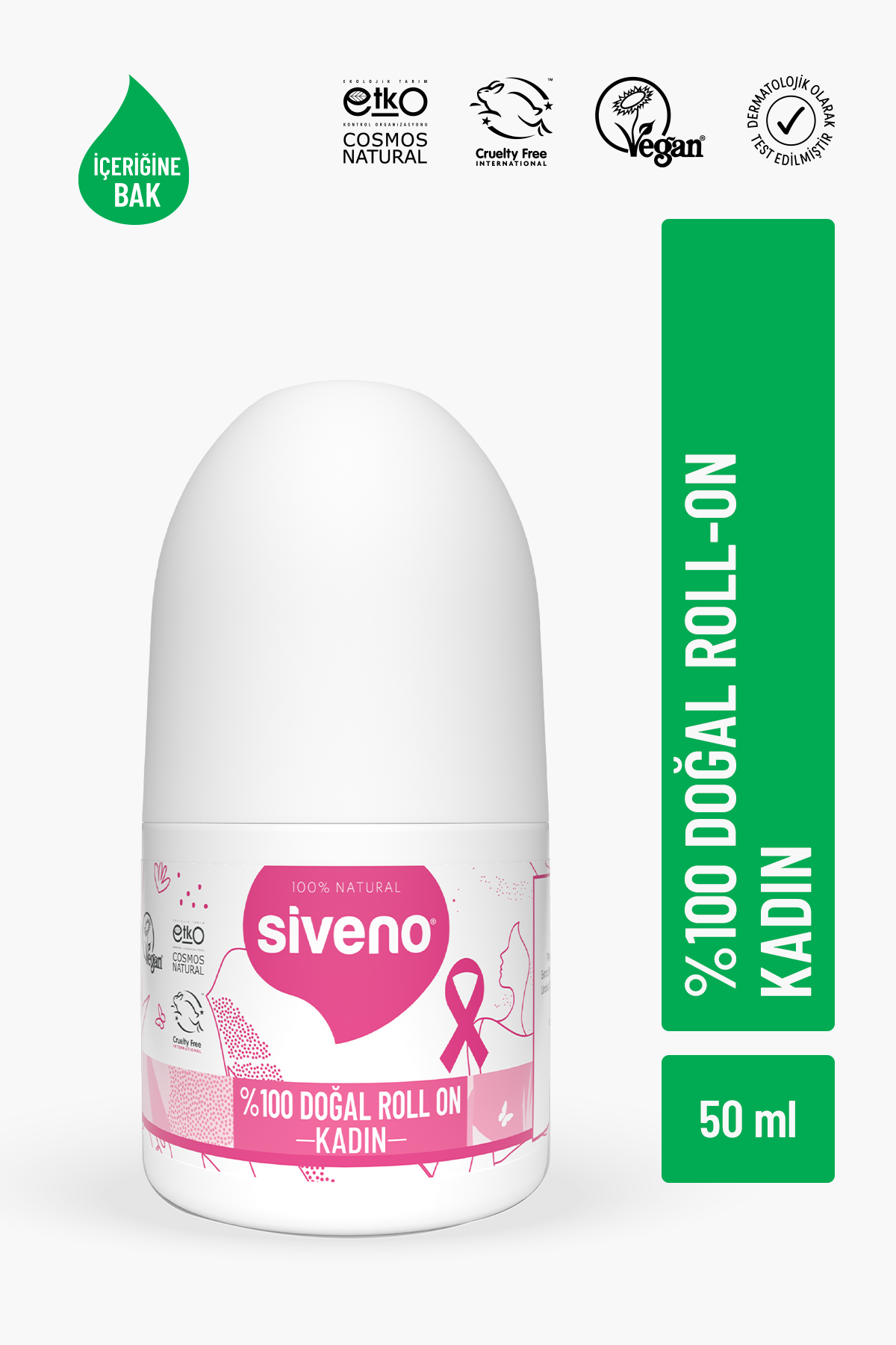 Siveno %100 Doğal Roll On Kadın Deodorant Ter Kokusu Önleyici Bitkisel Leke Bırakmayan Vegan 50 ml