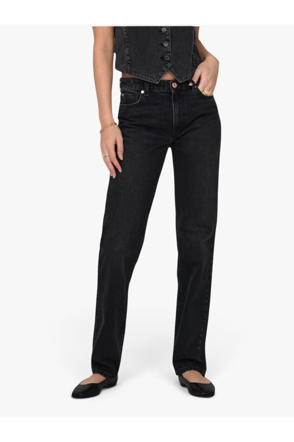 ONLY ONLJACI MW STRAIGHT BL DNM CRO Kadın Siyah Jean - 15301779 görsel 2