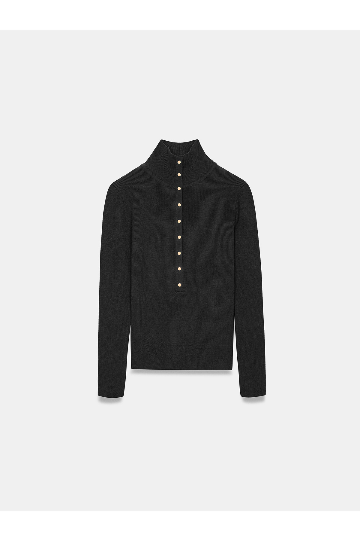 Dilvin 10686 Dik Yaka Çıtçıtlı Triko Kazak-Siyah görsel 5
