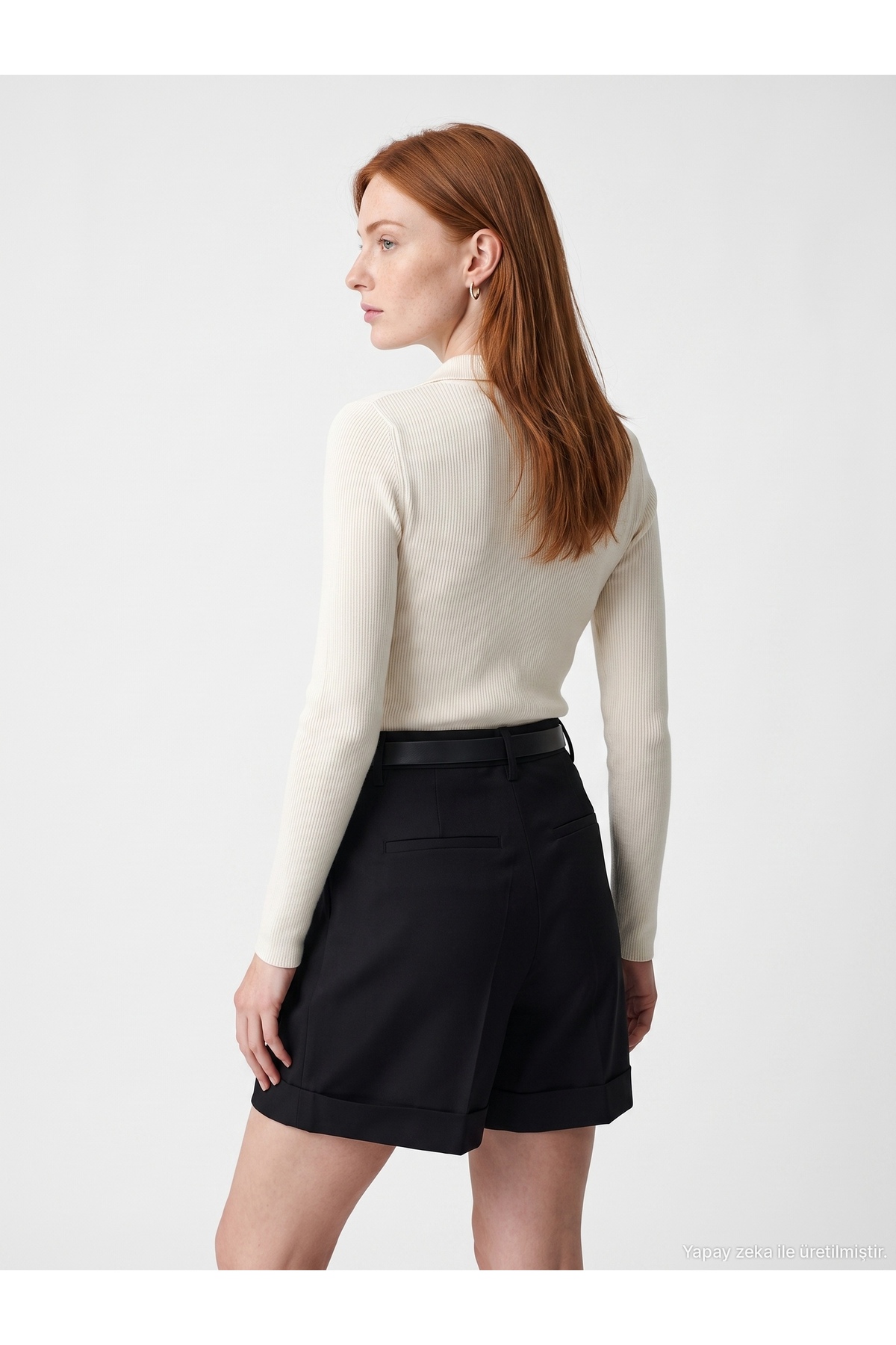 Dilvin 10686 Dik Yaka Çıtçıtlı Triko Kazak-Ekru görsel 2