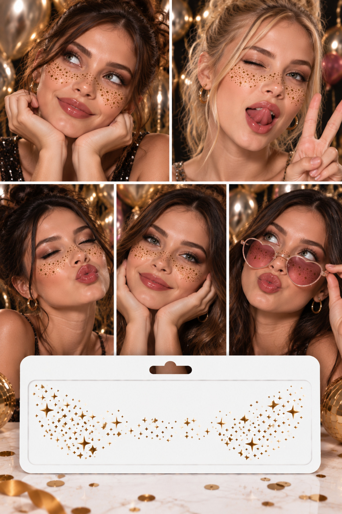 Sibelon Yılbaşı Yüz Çili Çil Parıltısı Party Işıltısı Geçici Dövme Tattoo Glitter Gold Sticker — زرد Sblon-RS459-1