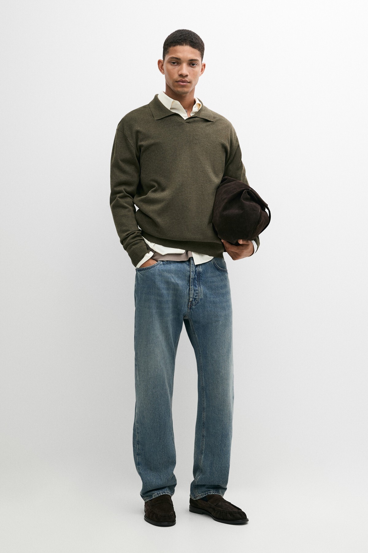 Massimo Dutti Polo yaka triko kazak — سبز G000C62570078