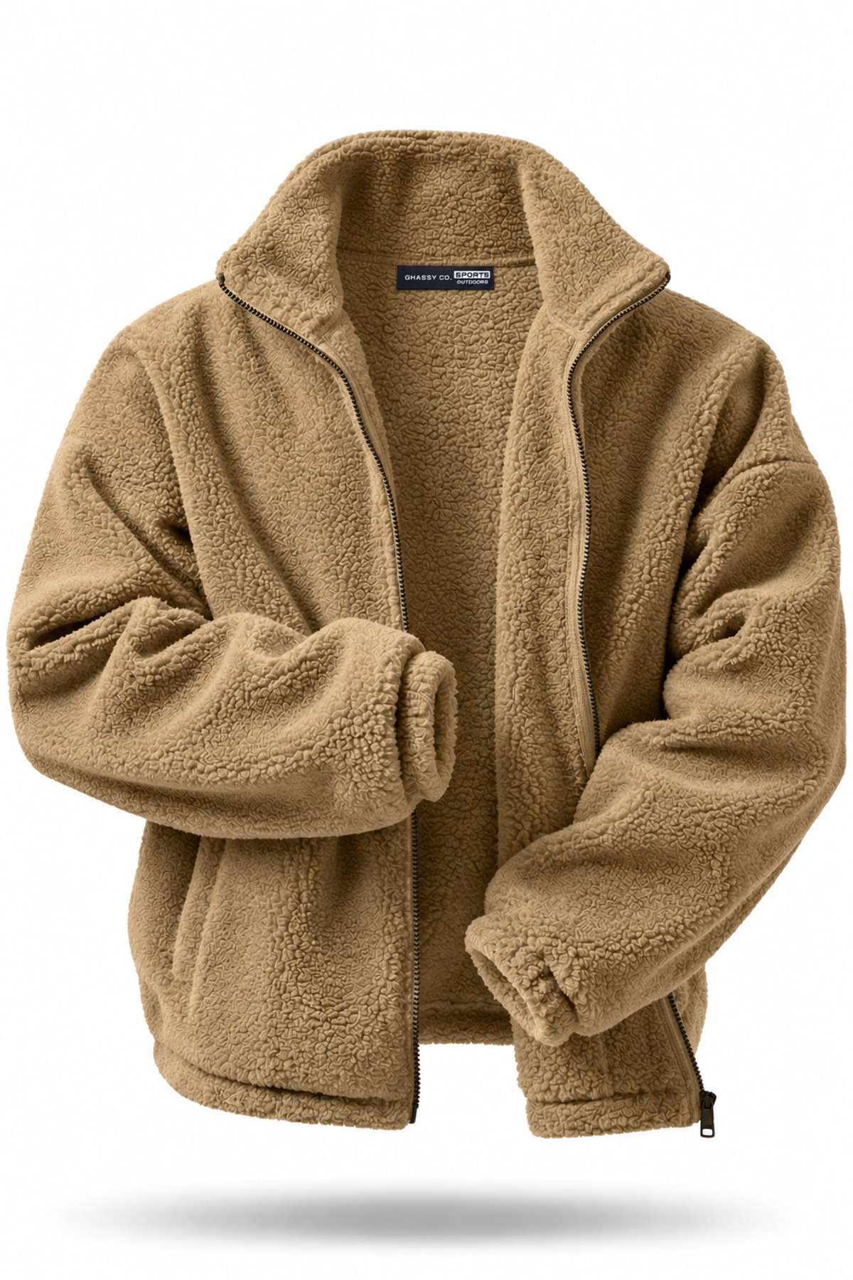 GHASSY CO Erkek Isı Termal İç Dış Sherpa Sonbahar Kış Tam Fermuarlı Peluş Polar Sweatshirt görsel 2