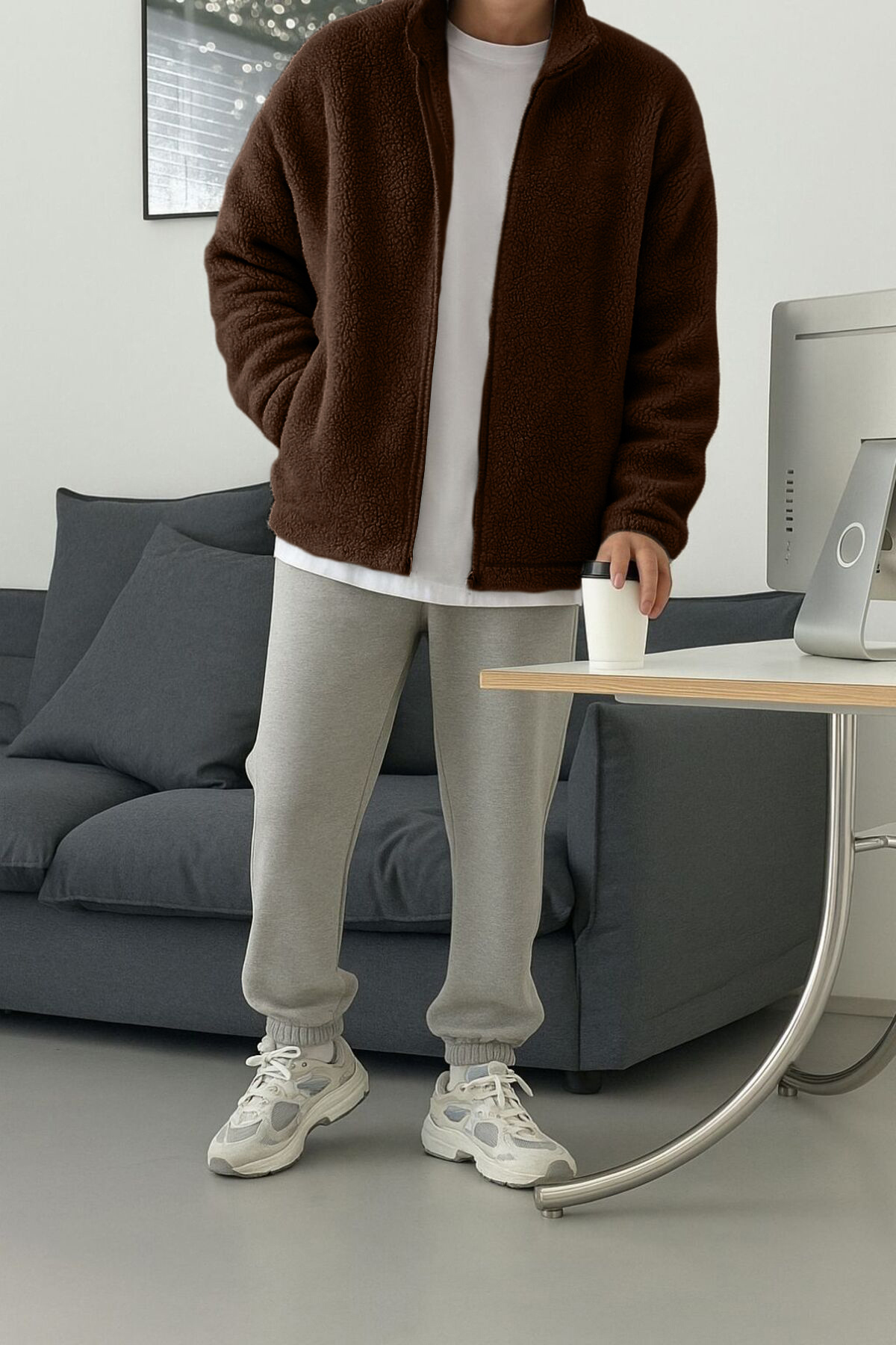 Erkek Pro Termal İç Dış Sherpa Sonbahar Kış Tam Fermuarlı Peluş Sweatshirt — رنگارنگ 869866293 — تصویر 2 از 4