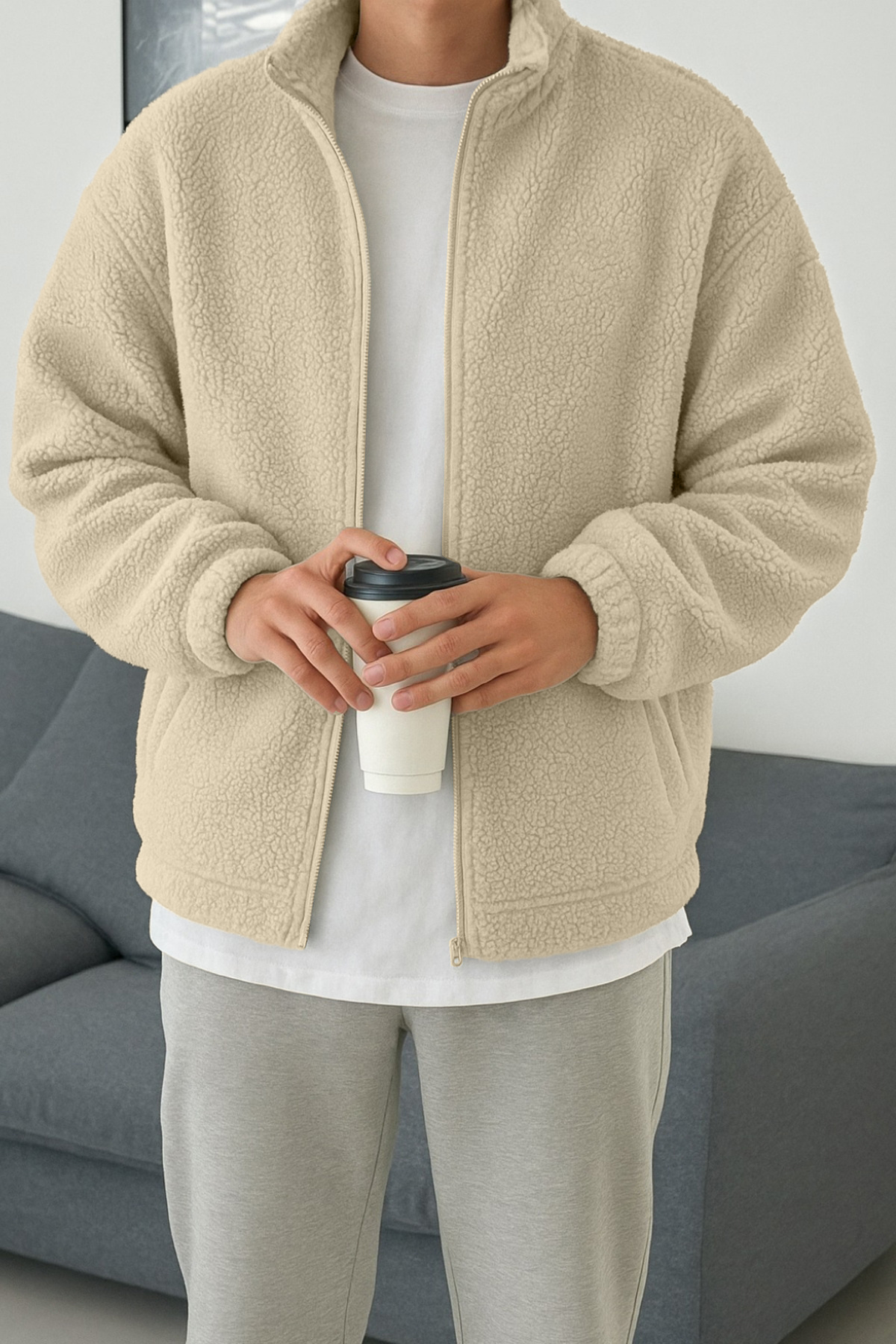 GHASSY CO Erkek Pro Termal İç Dış Sherpa Sonbahar Kış Tam Fermuarlı Peluş Sweatshirt — رنگارنگ 869866293