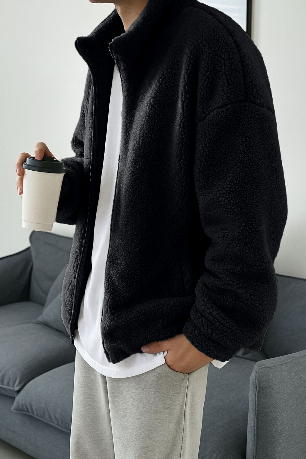Erkek Pro Termal İç Dış Sherpa Sonbahar Kış Tam Fermuarlı Peluş Sweatshirt — رنگارنگ 869866293 — تصویر 3 از 4