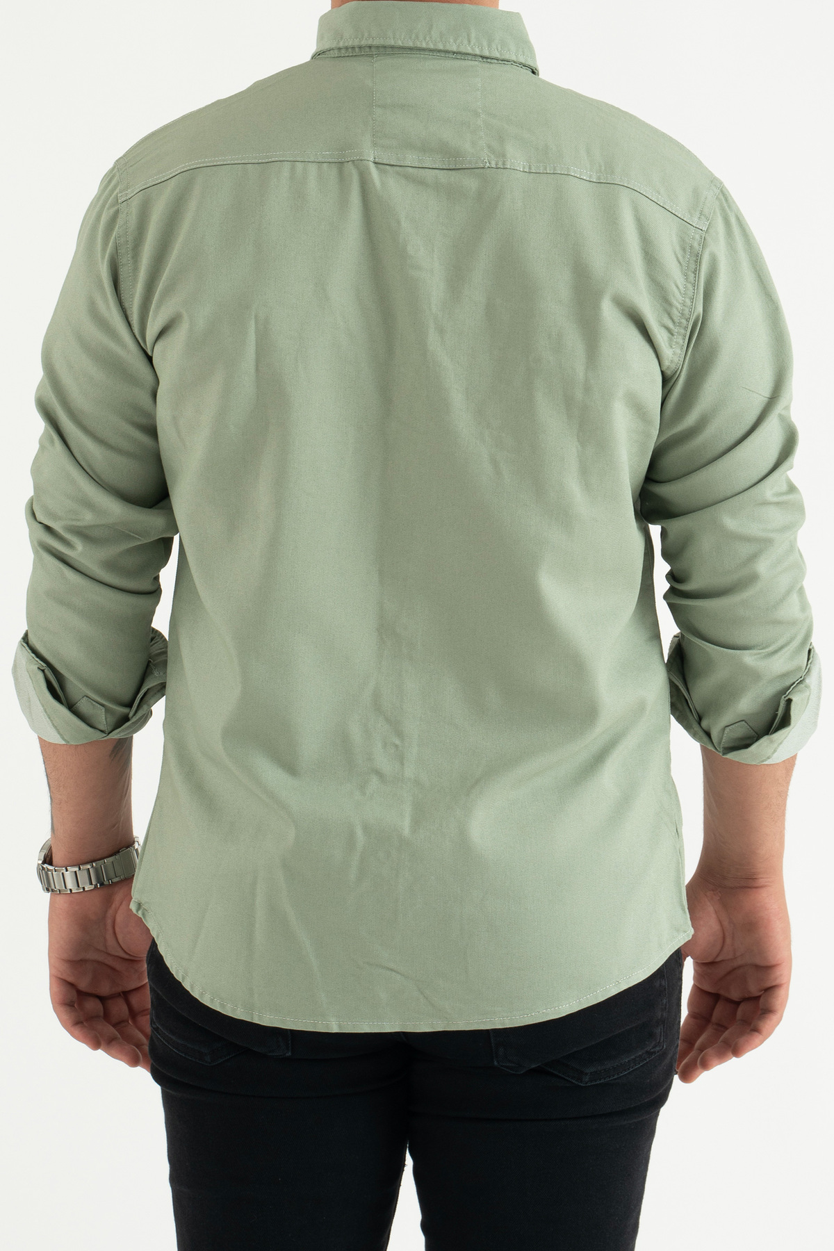 Slim Fit Erkek Kot Gömlek Su Yeşili 5XL BEDEN 110-115 KİLO — سبز 00064 — تصویر 7 از 7
