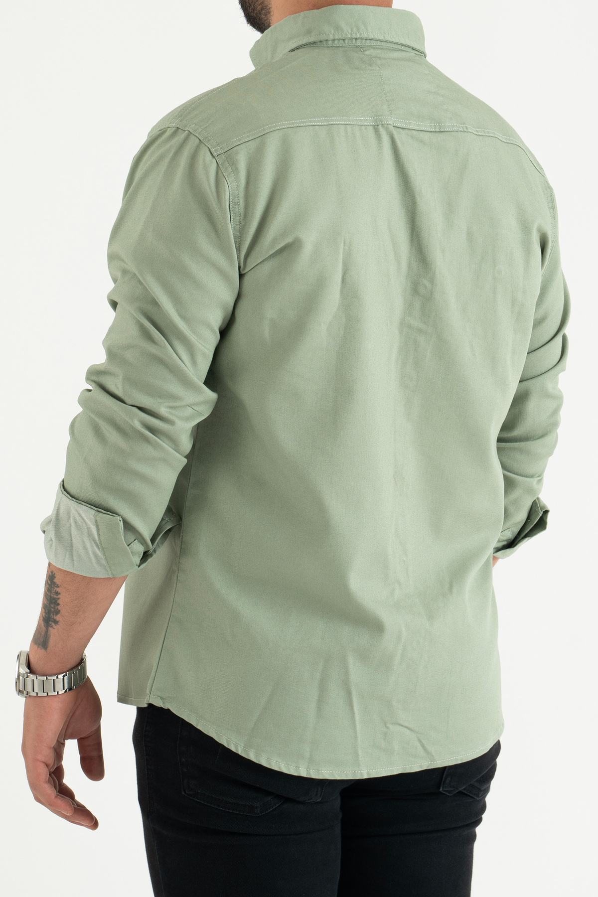 Slim Fit Erkek Kot Gömlek Su Yeşili 5XL BEDEN 110-115 KİLO — سبز 00064 — تصویر 4 از 7