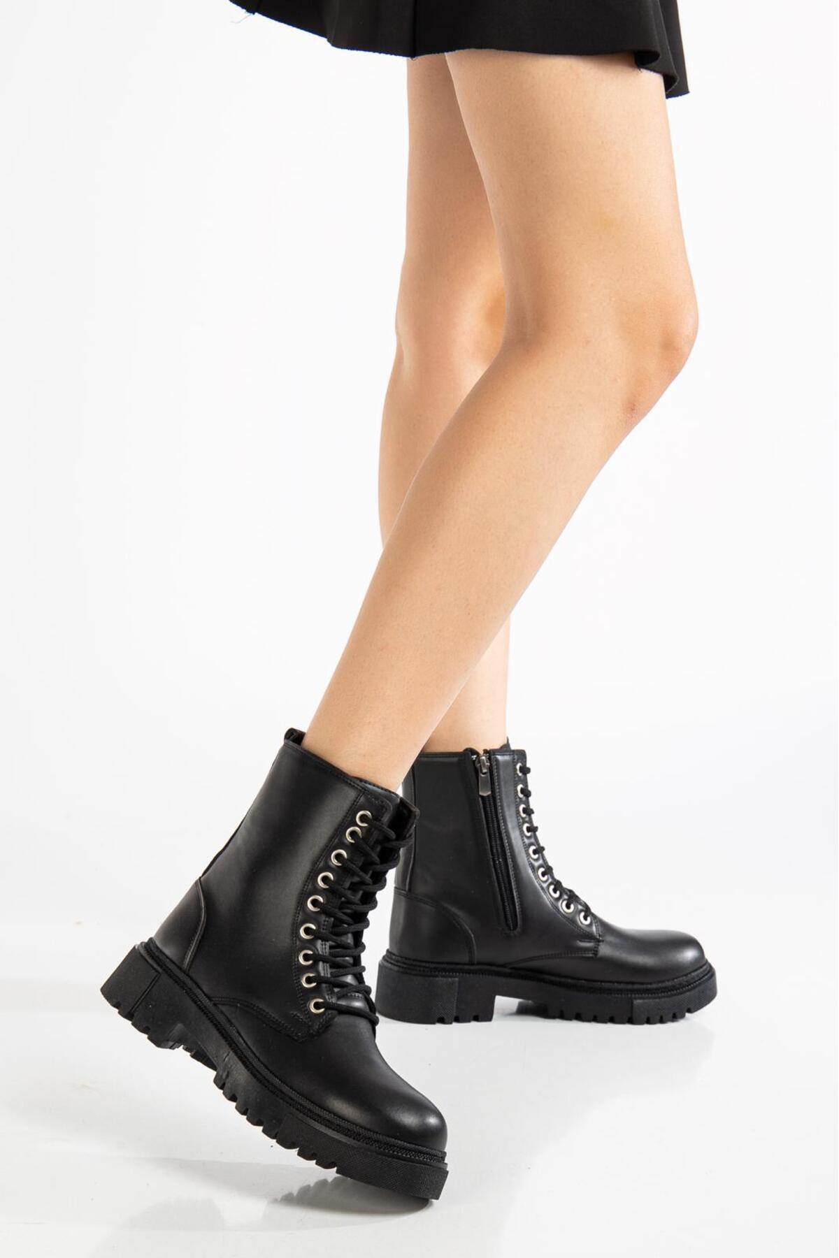 MY GROSS SHOES Kadın Siyah İçi Kürklü Su&Soğuha Dayanıklı Kaymaz Taban Garantili Kışlık Bot görsel 2