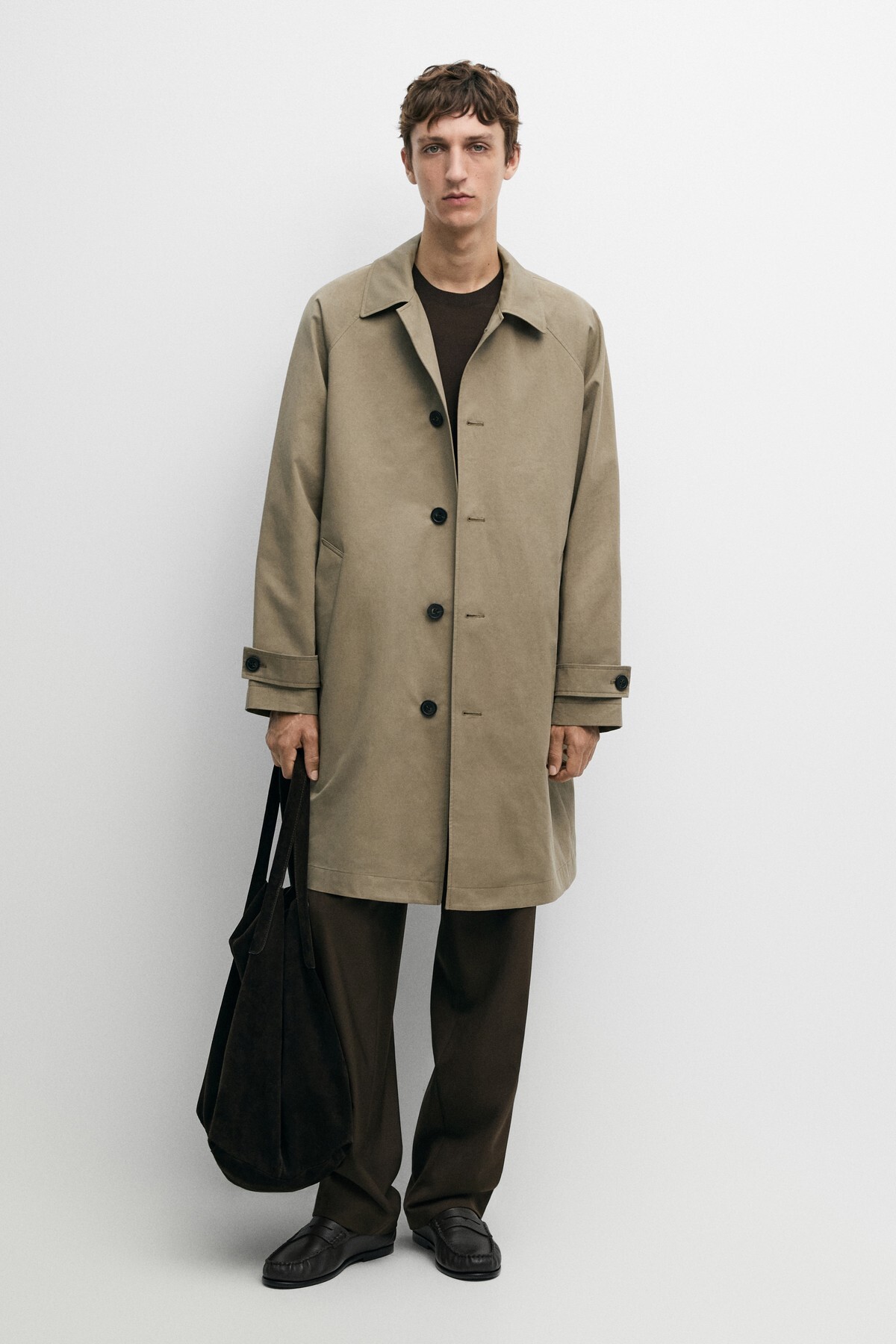 Massimo Dutti %100 pamuklu oversize uzun trençkot