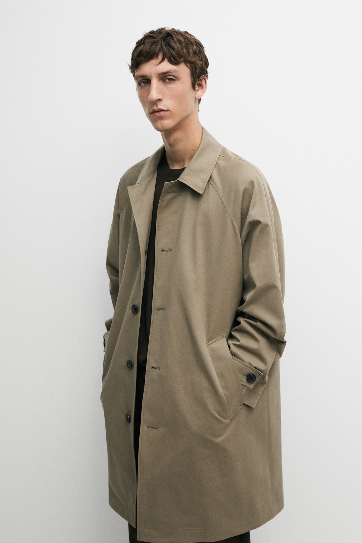 Massimo Dutti %100 pamuklu oversize uzun trençkot görsel 2