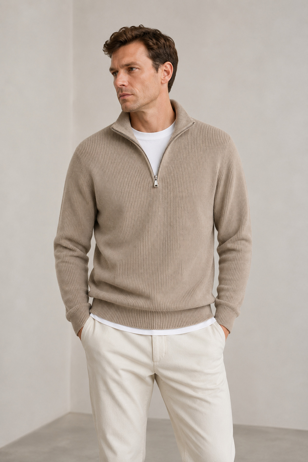 ZMODA SOFT Polo Yaka Fermuarlı Çizgili Old Money Örme Birinci Kalite Yumuşak Uzun Kollu Erkek Kazak görsel 2